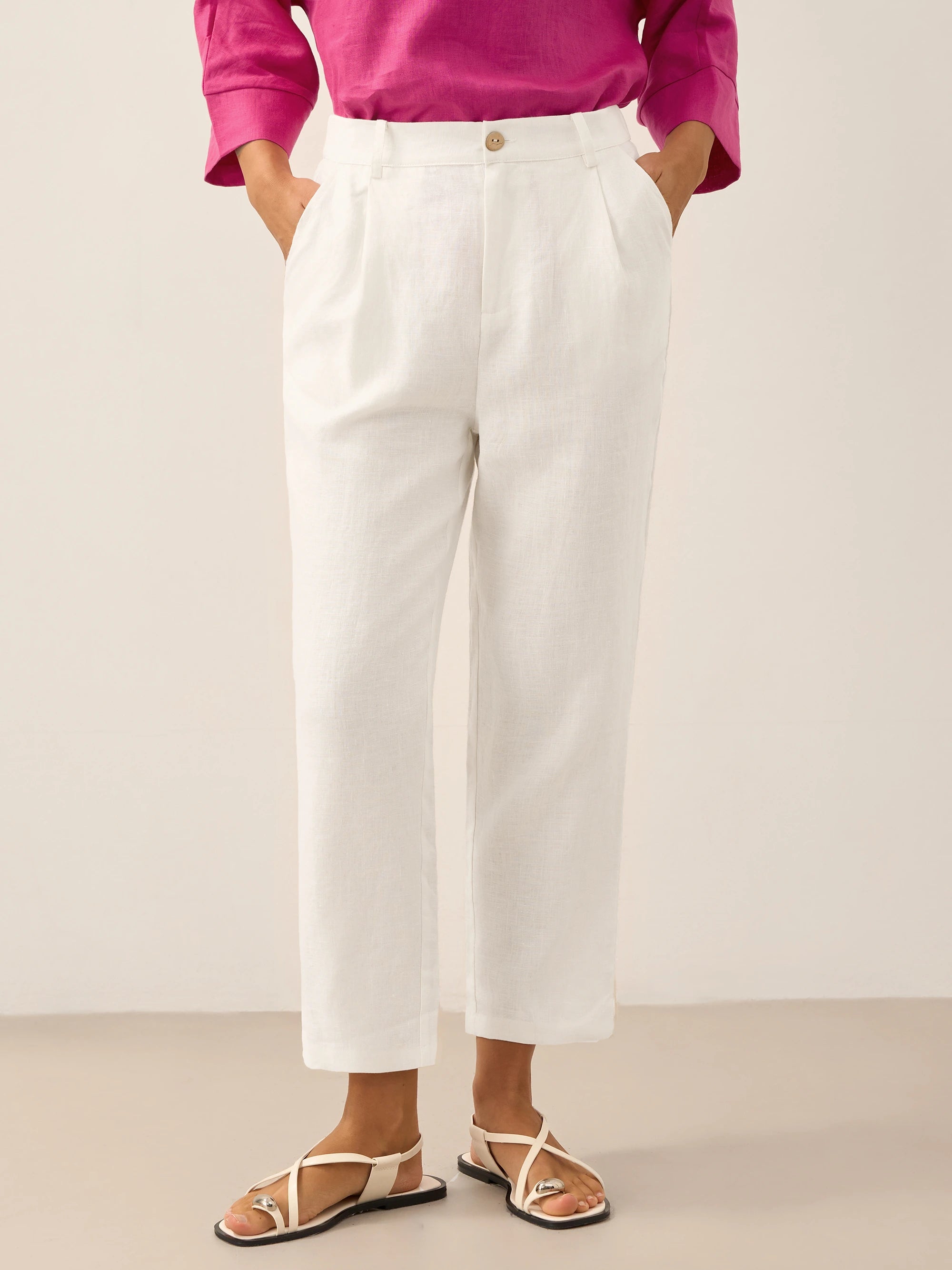 100% Linen Relaxed Fit Lightweight Cover-Up Bottoms WINONA