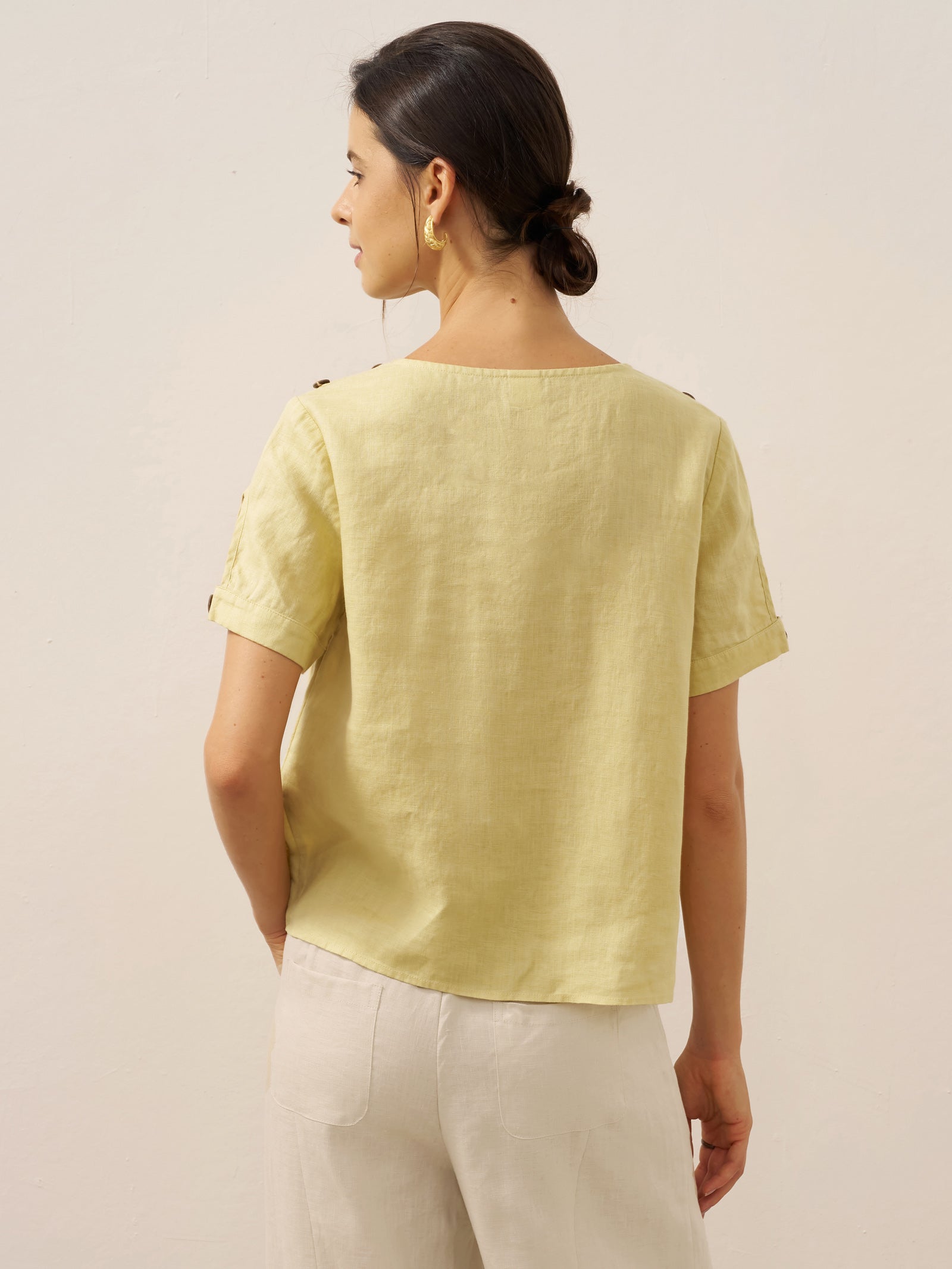 100% Linen Eyelet Short Sleeve Pullover Top ADA