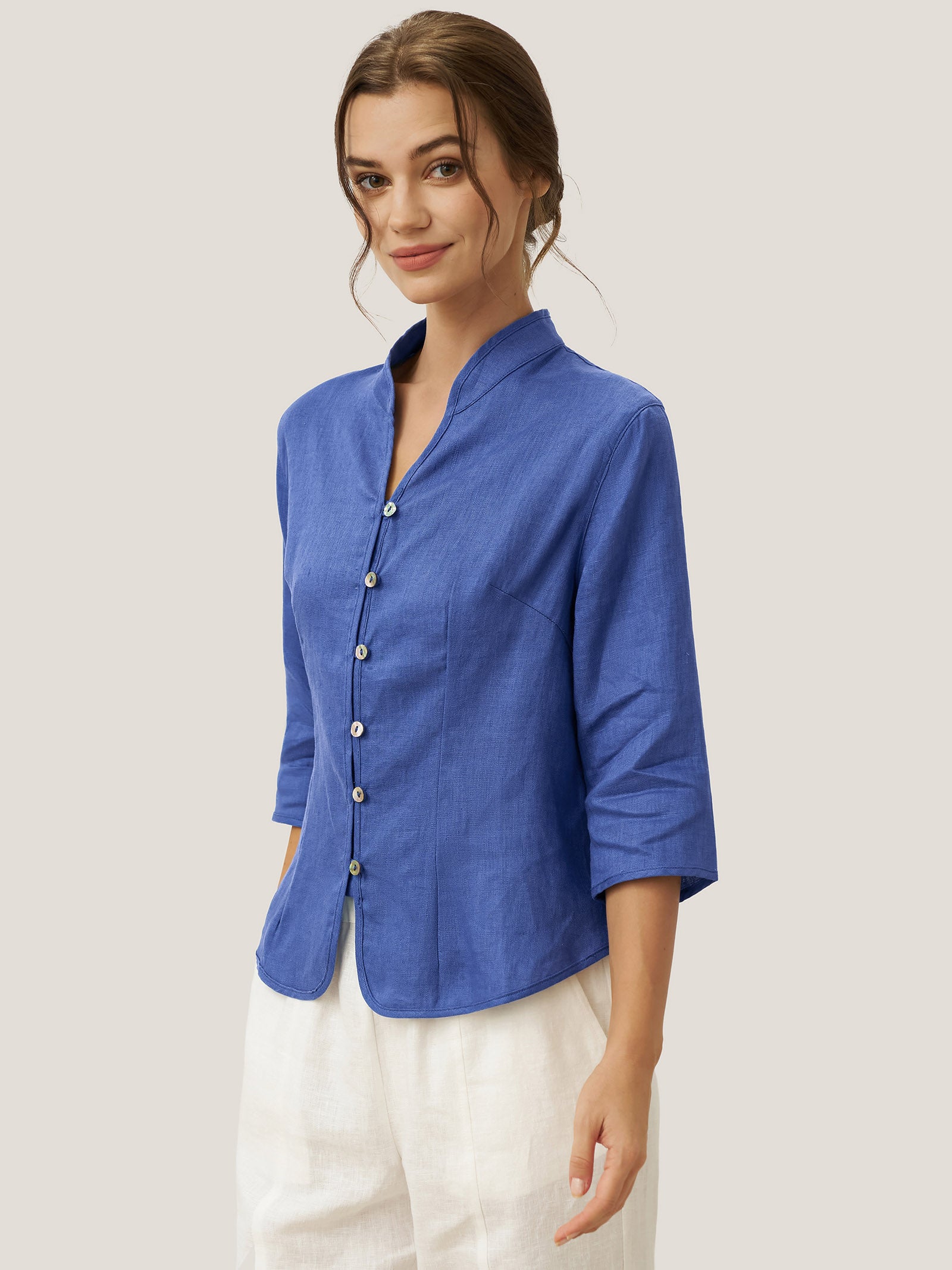 100% Linen Hand Button Fitted Jacket AMELIA