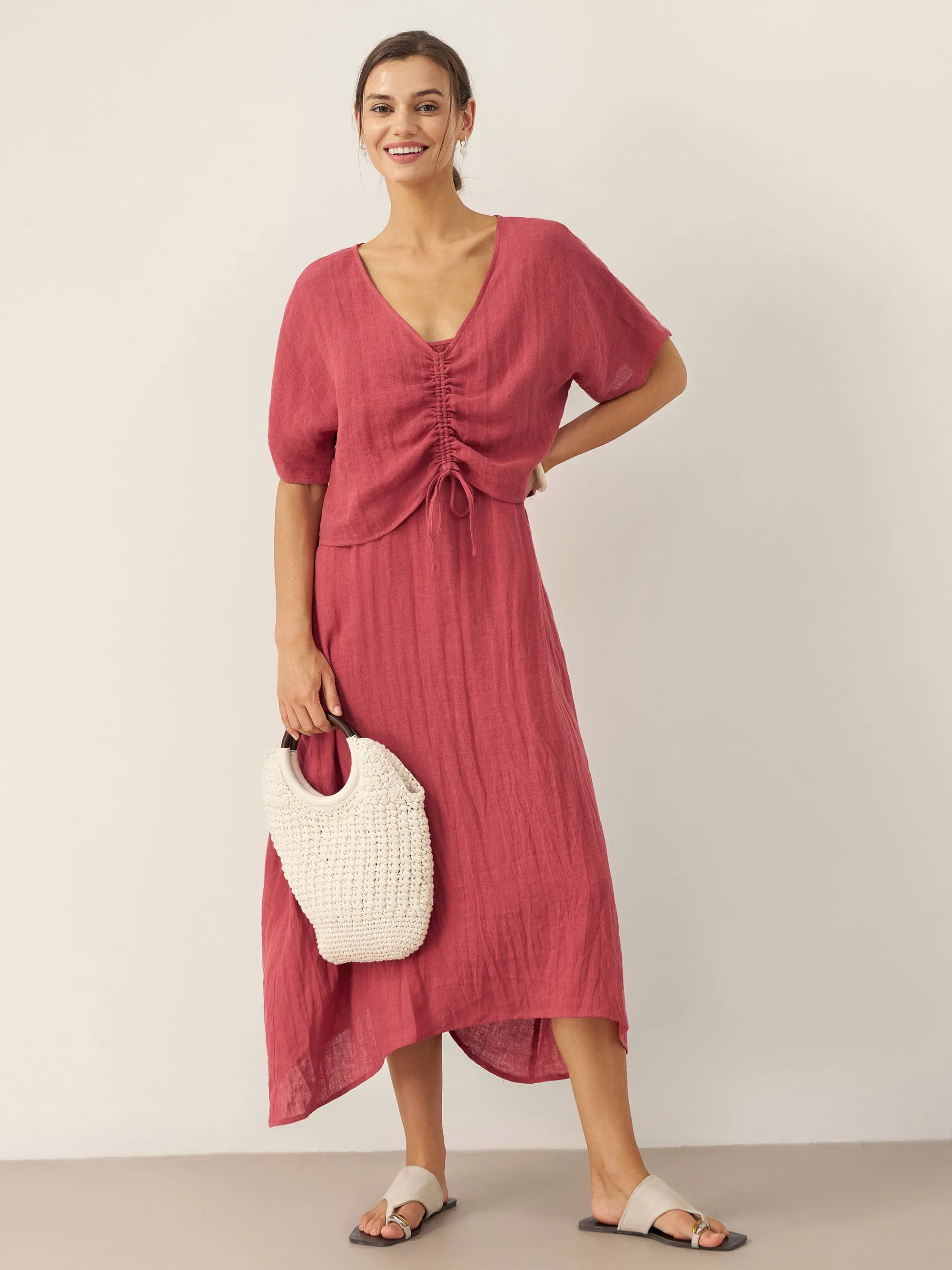 100% Linen Strappy Maxi Dress & Cover-Up Set UNA