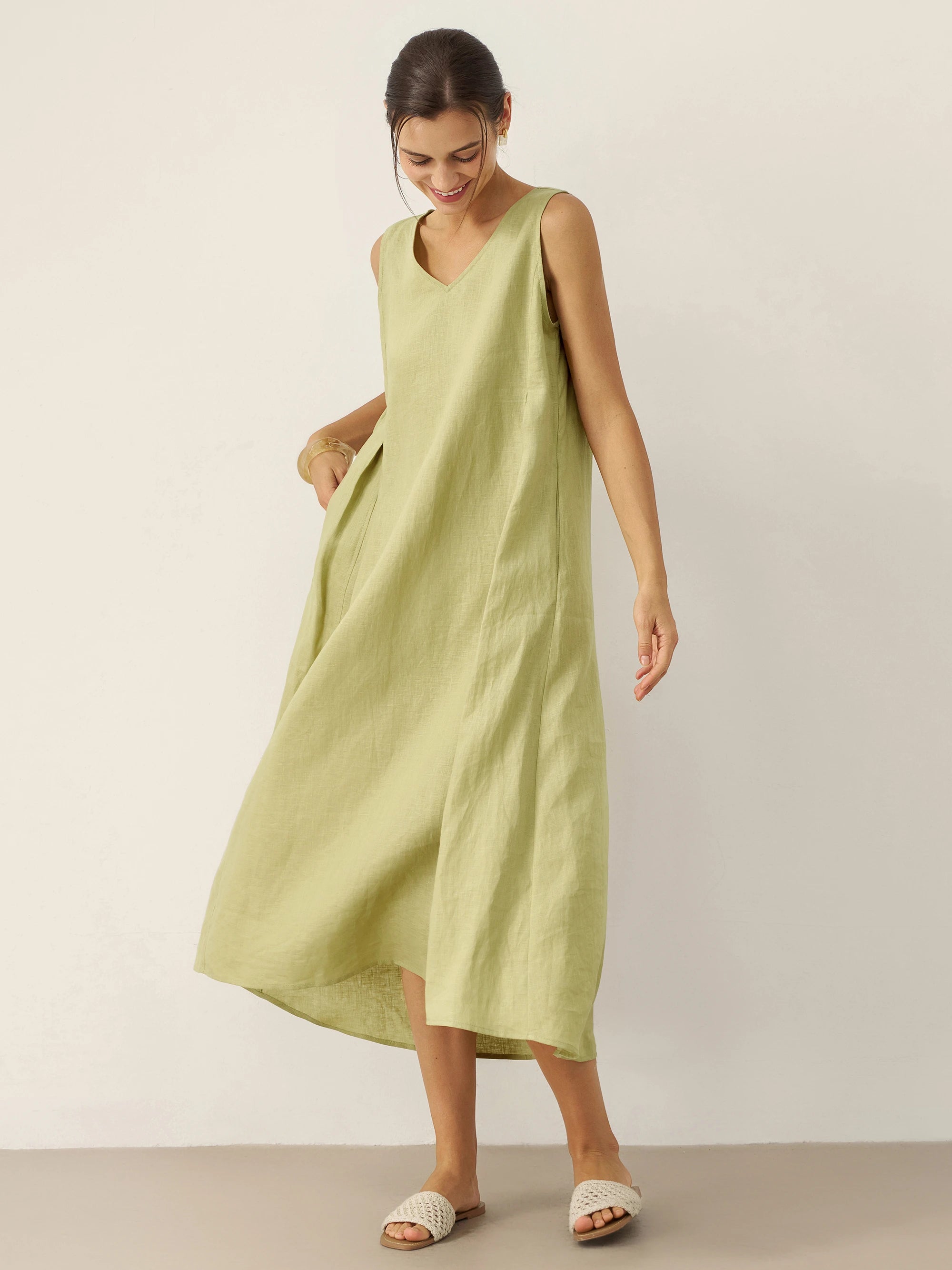 100% Linen Sleeveless A-Line Maxi Dress TARA