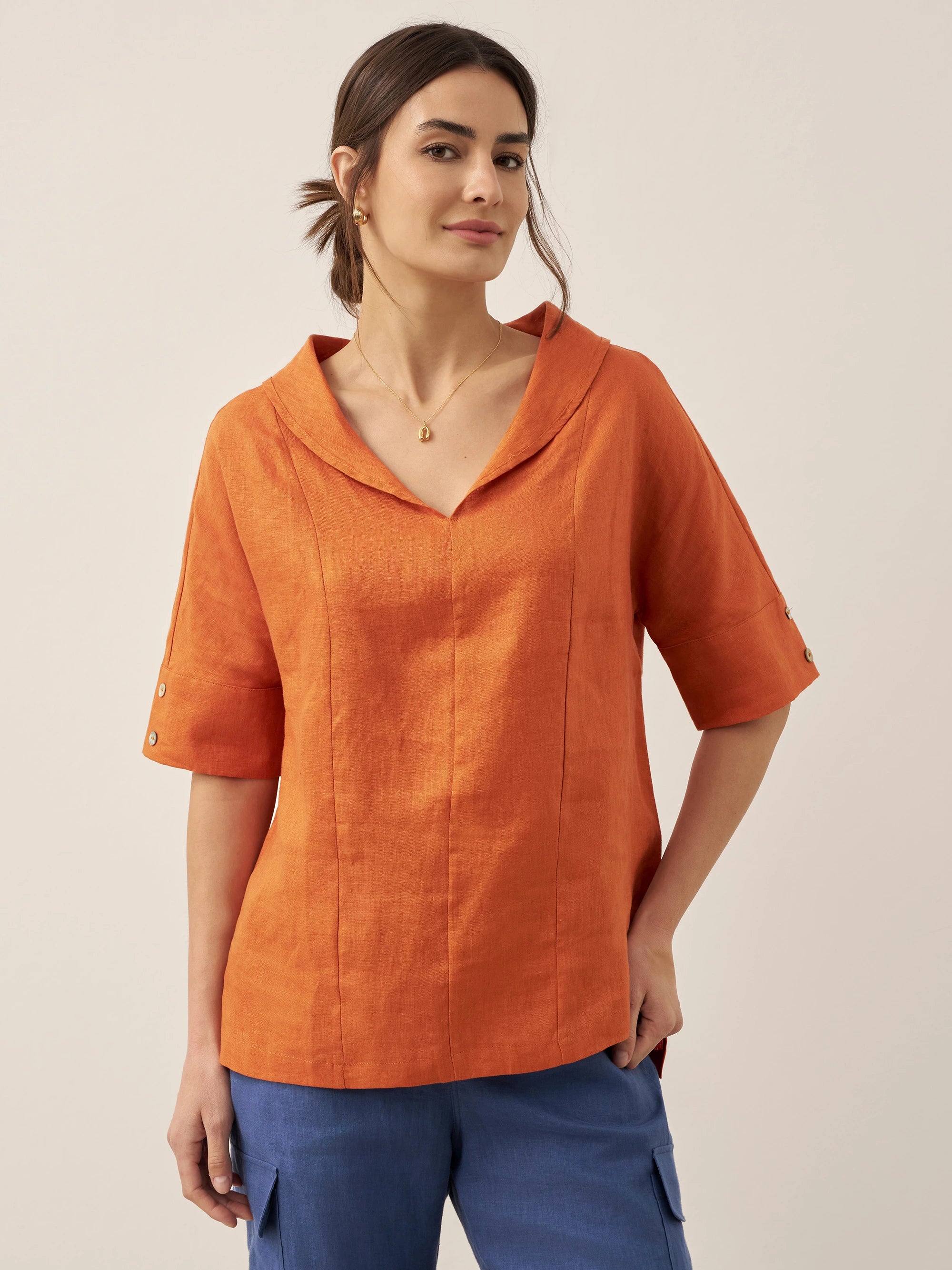 100% Linen V-Neck Short Sleeve Shirt SIERRA
