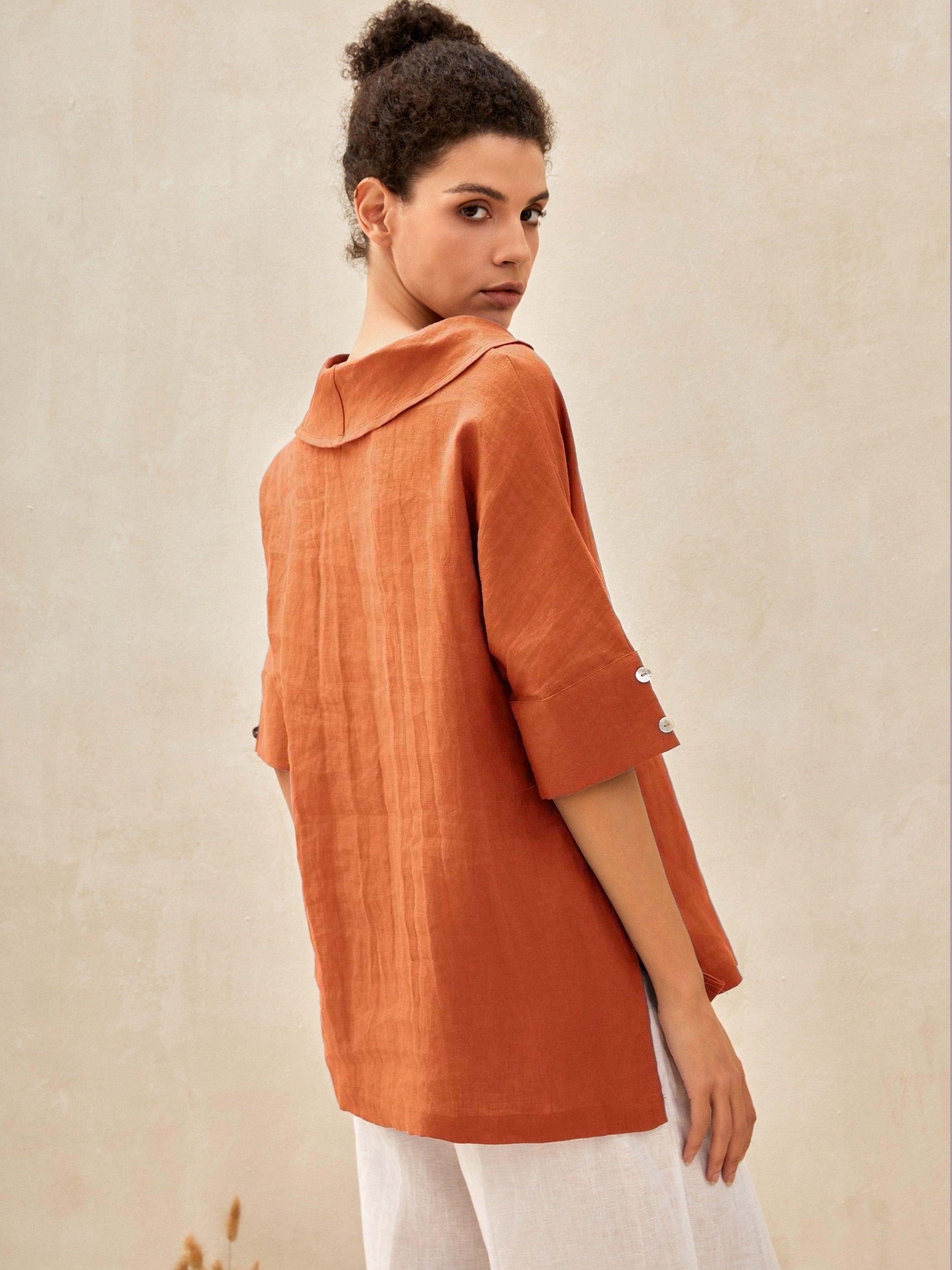 100% Linen V-Neck Short Sleeve Shirt SIERRA