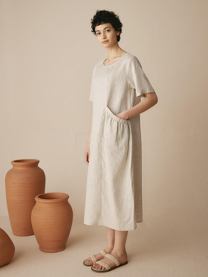 100% Linen Pocket Caftan Midi-Dress ESME