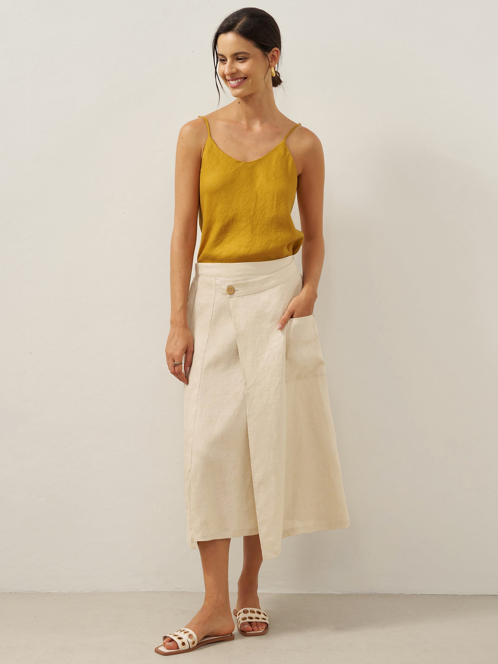 100% Linen Angled Closure Wrap Skirt FRESSA