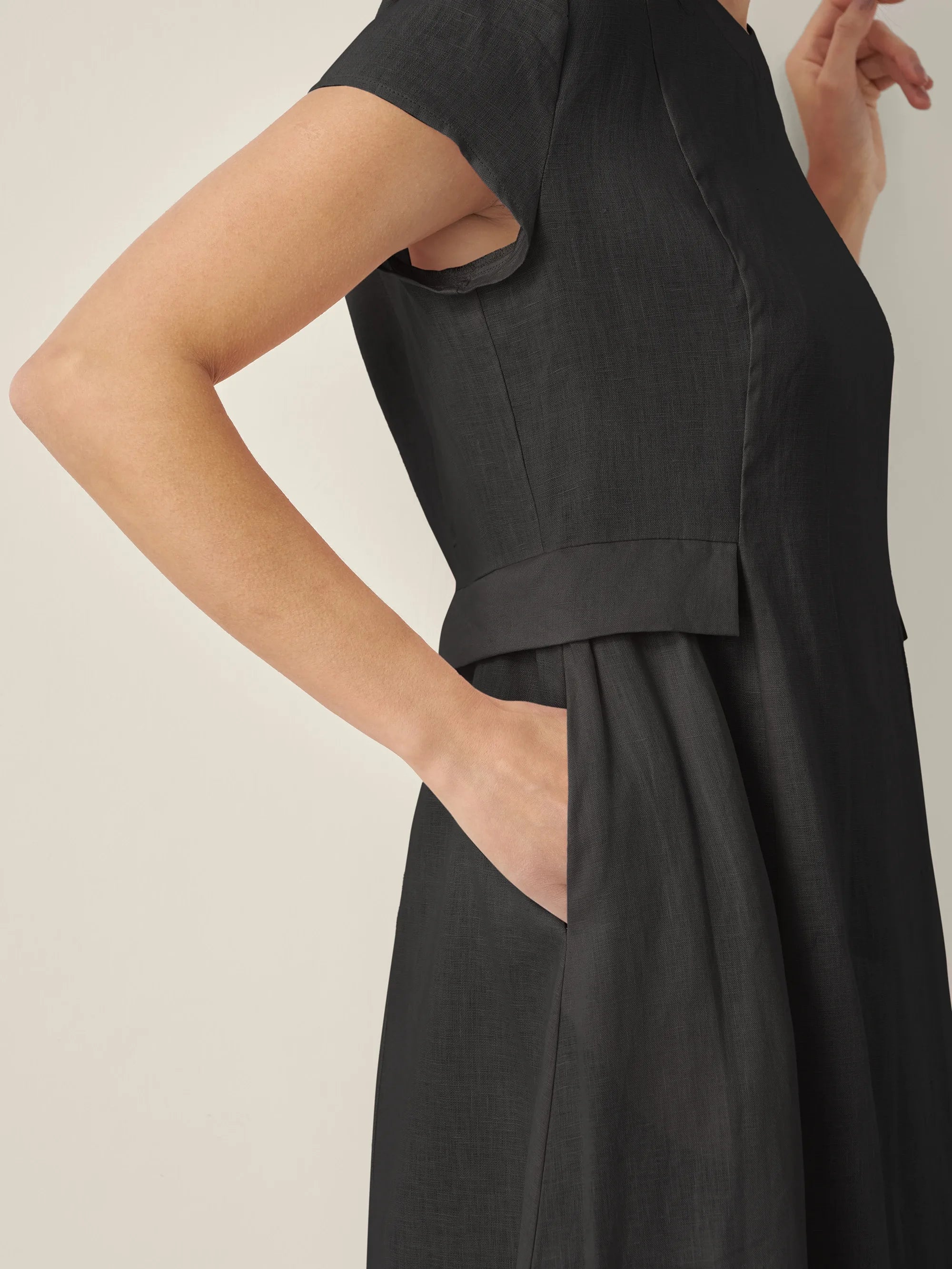 100% Linen Natural Summer V-Neck Dress ALEXA