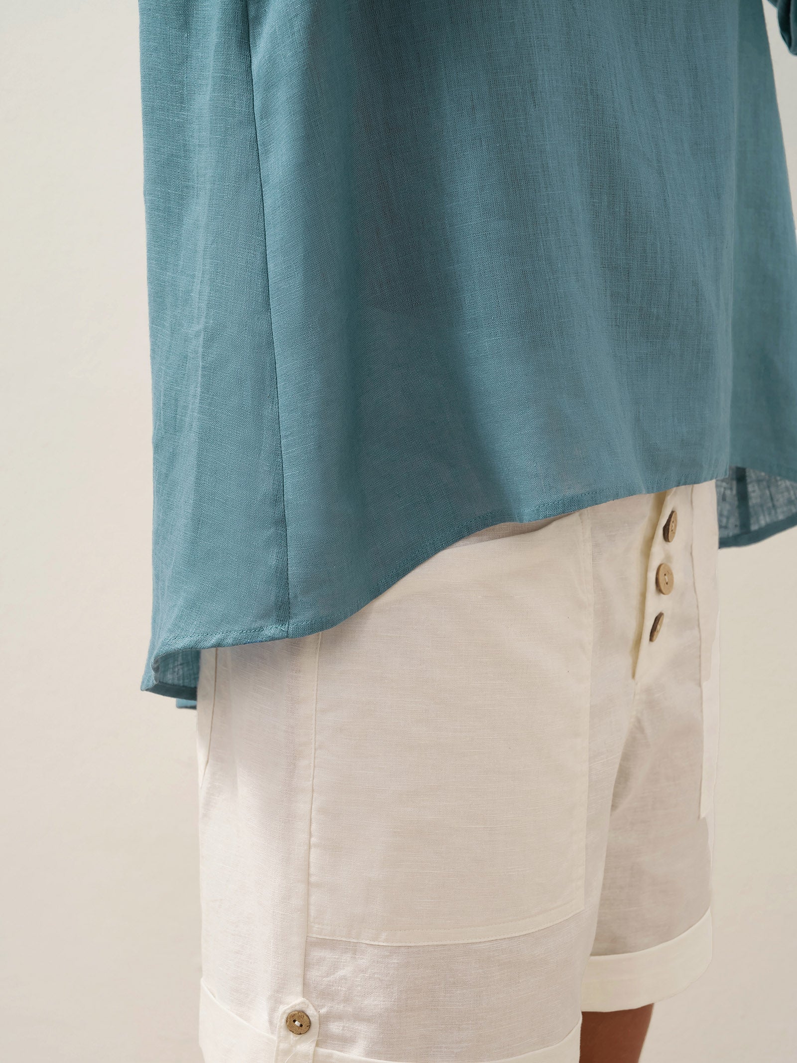 100% Linen Round Neck Asymmetrical Hem Top BRIANNA