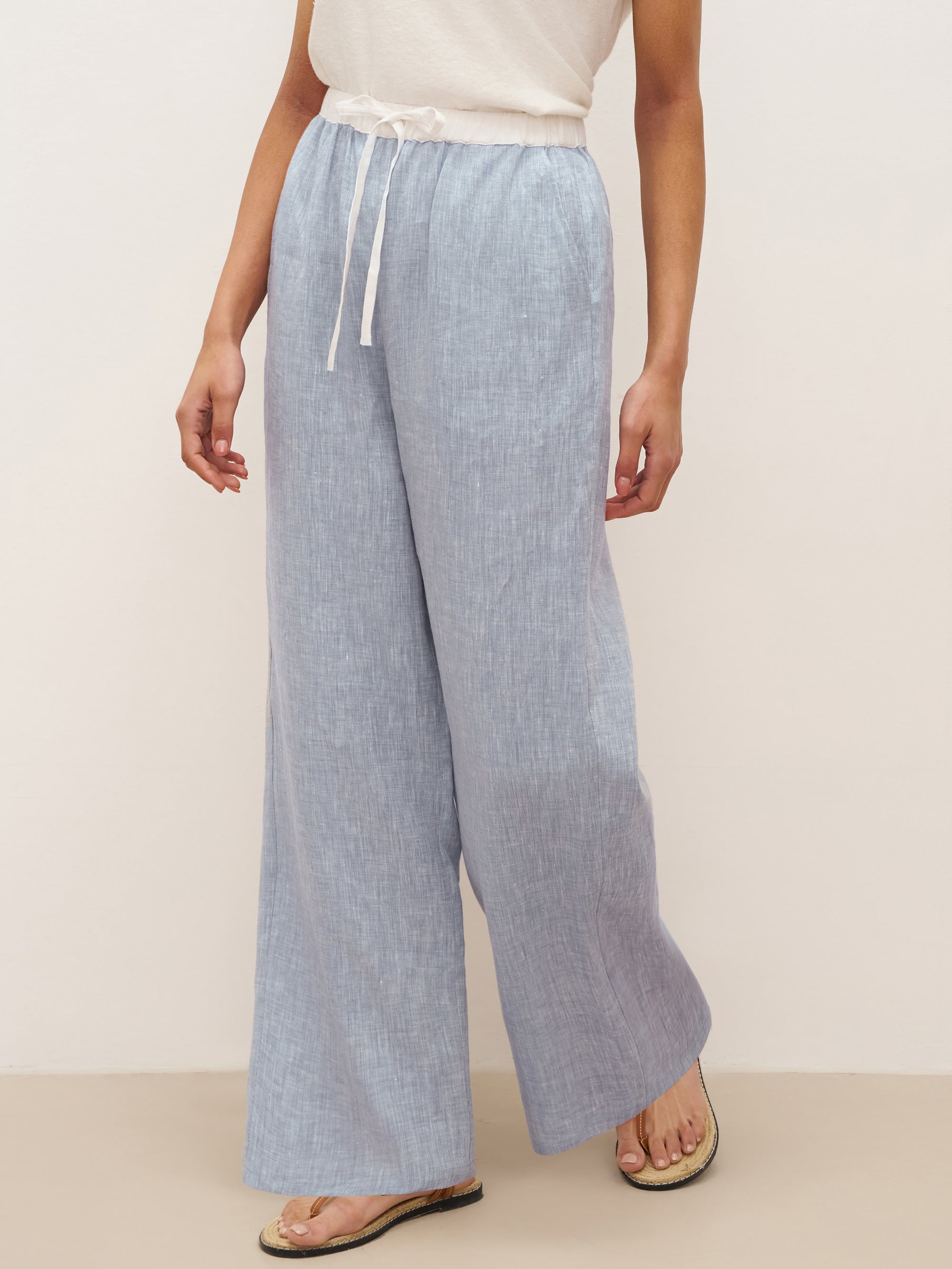100% Linen Elastic Waist Straight-Leg Trousers JOURDAN