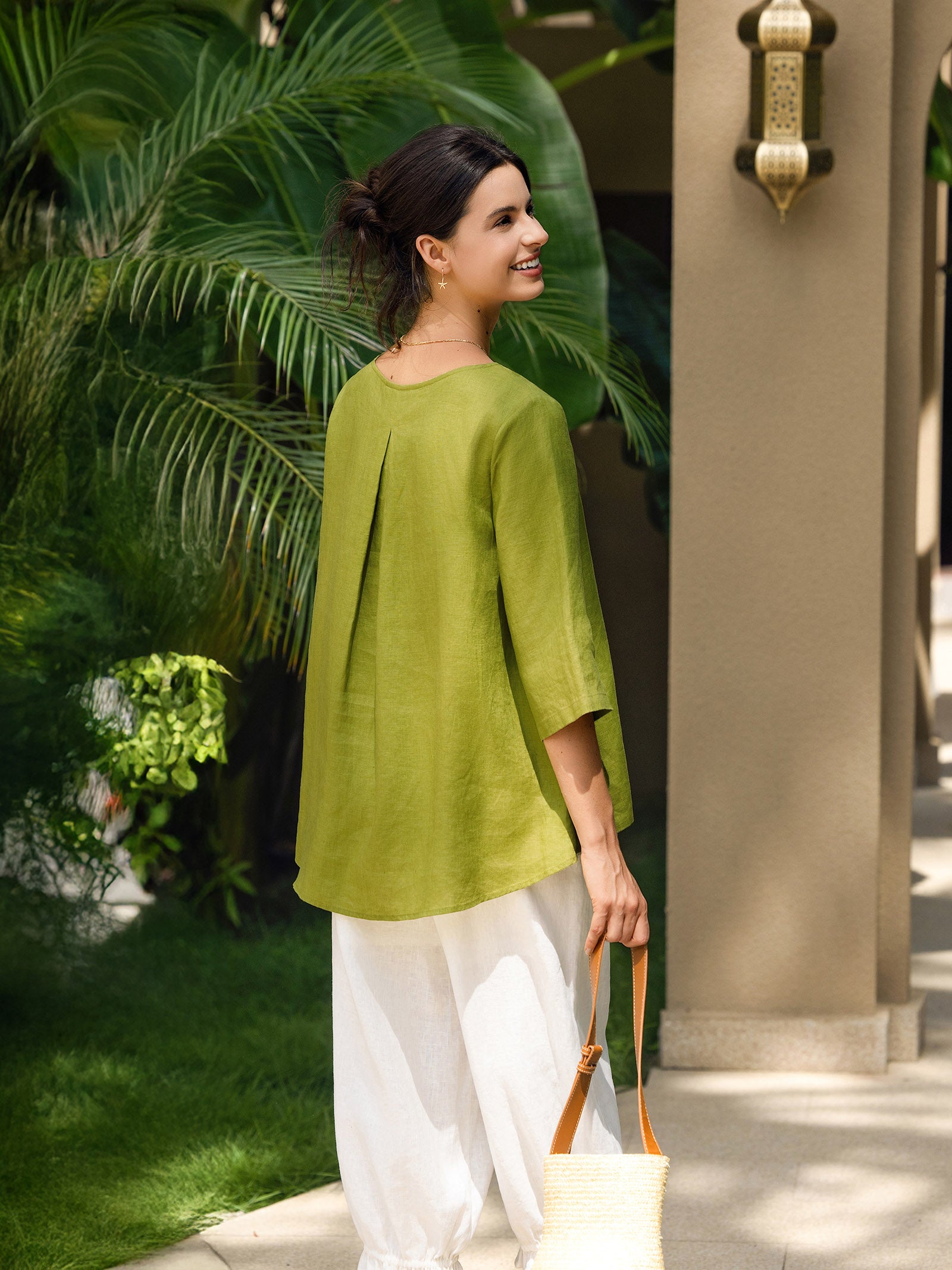 100% Linen Round Neck Asymmetrical Hem Top BRIANNA