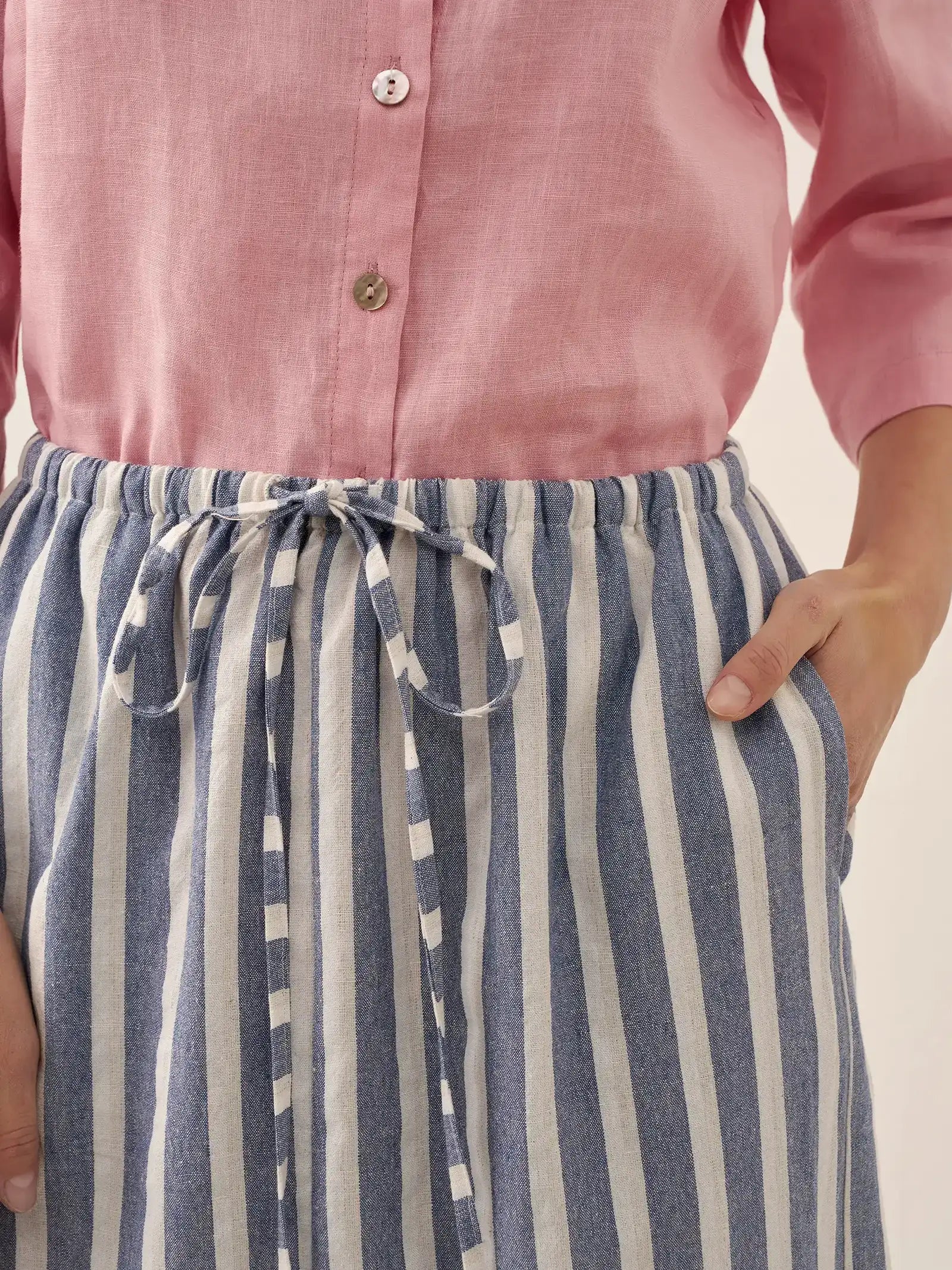 Linen Striped Drawstring Skirt ELISE