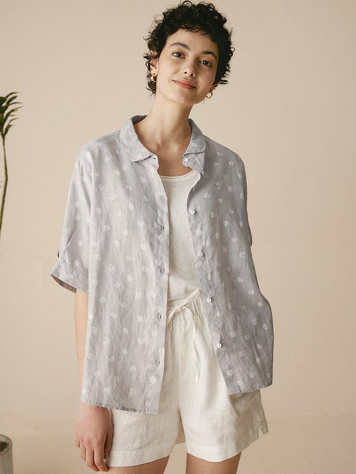 Linen Polka Dots Oversized Linen Shirt CANDICE