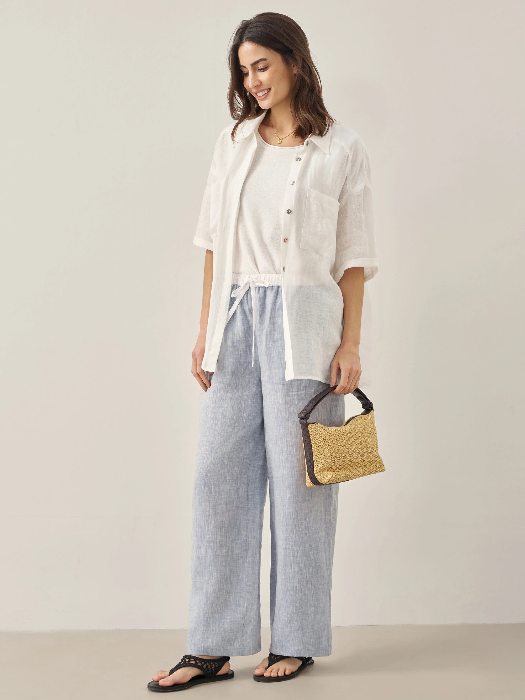 100% Linen Pocket Detail Button-Front Shirt CLARA