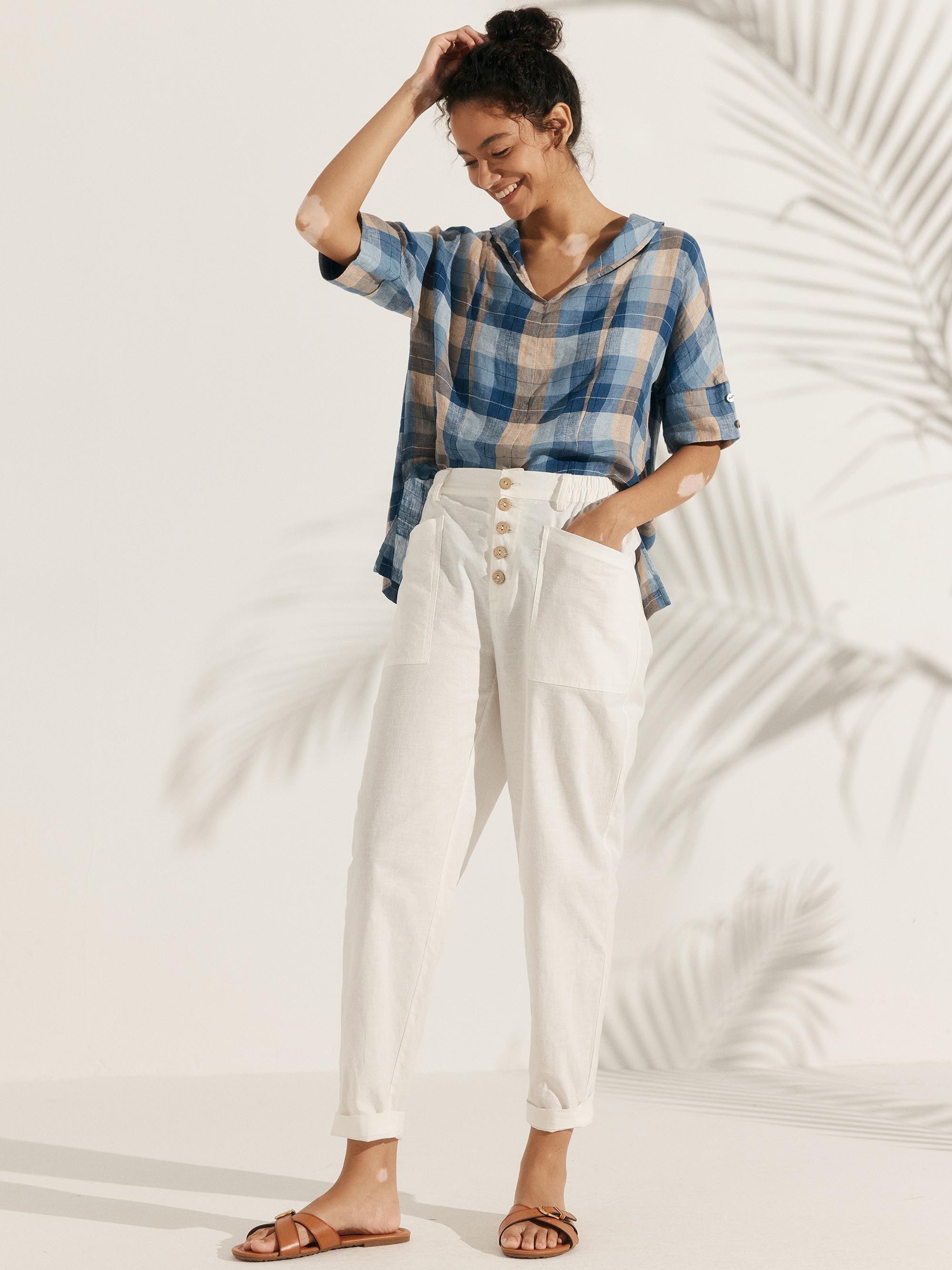 Linen V Neck Short Sleeve Shirt PENNY