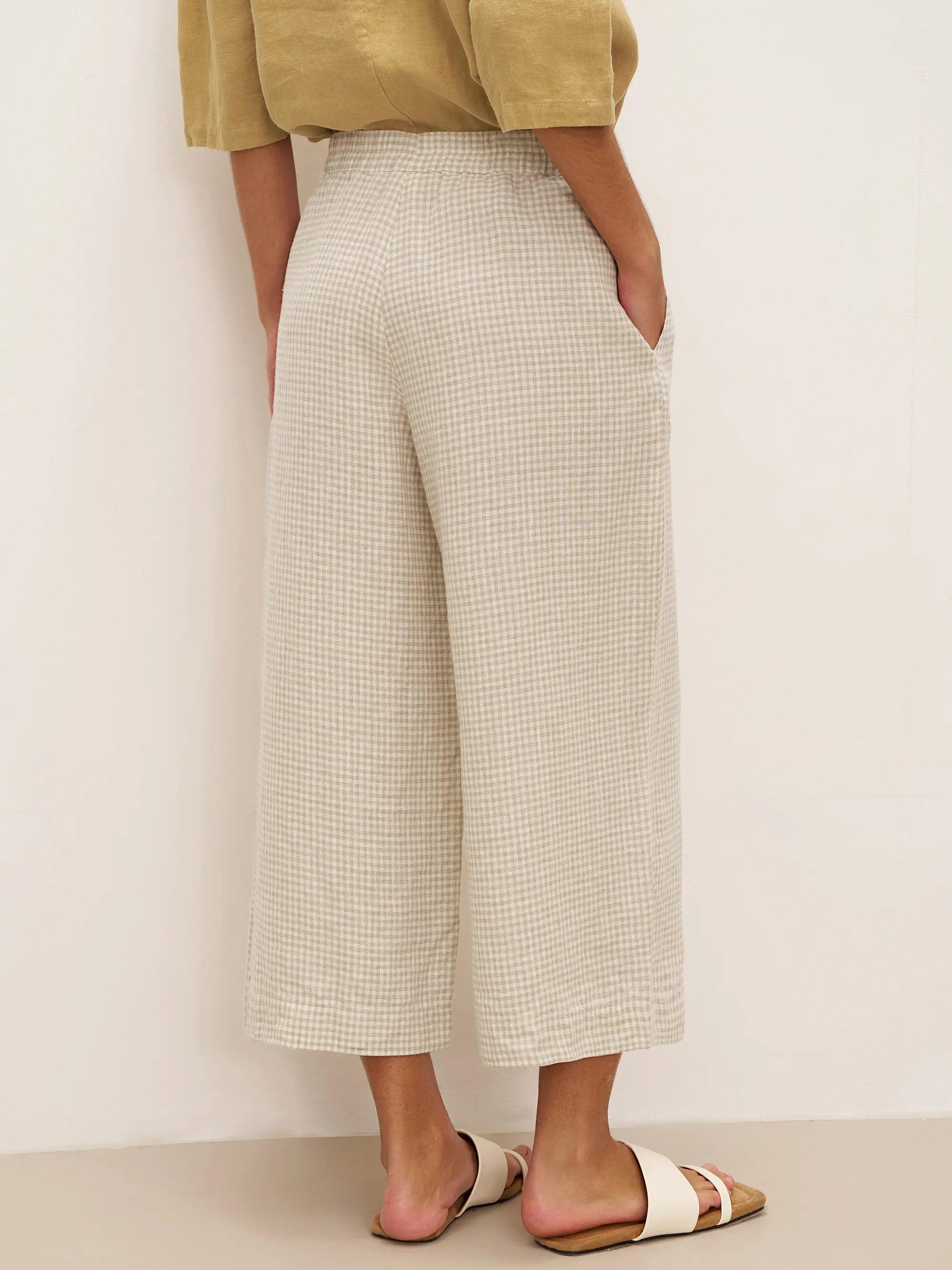 100% Linen Wide-Leg Pants with Elastic Back DILYS