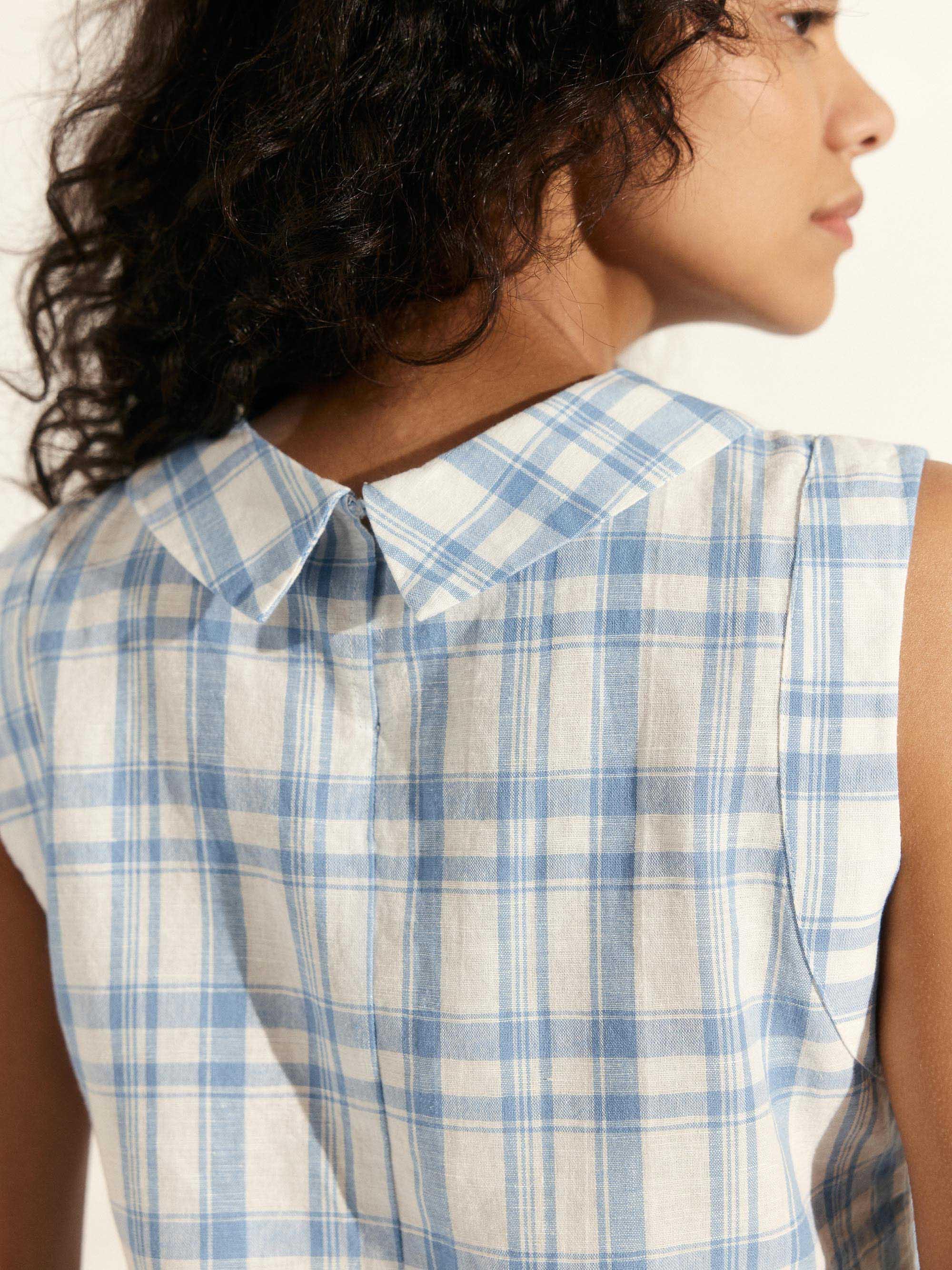 100% Linen Draped Collar Tank Top JACQUELINE