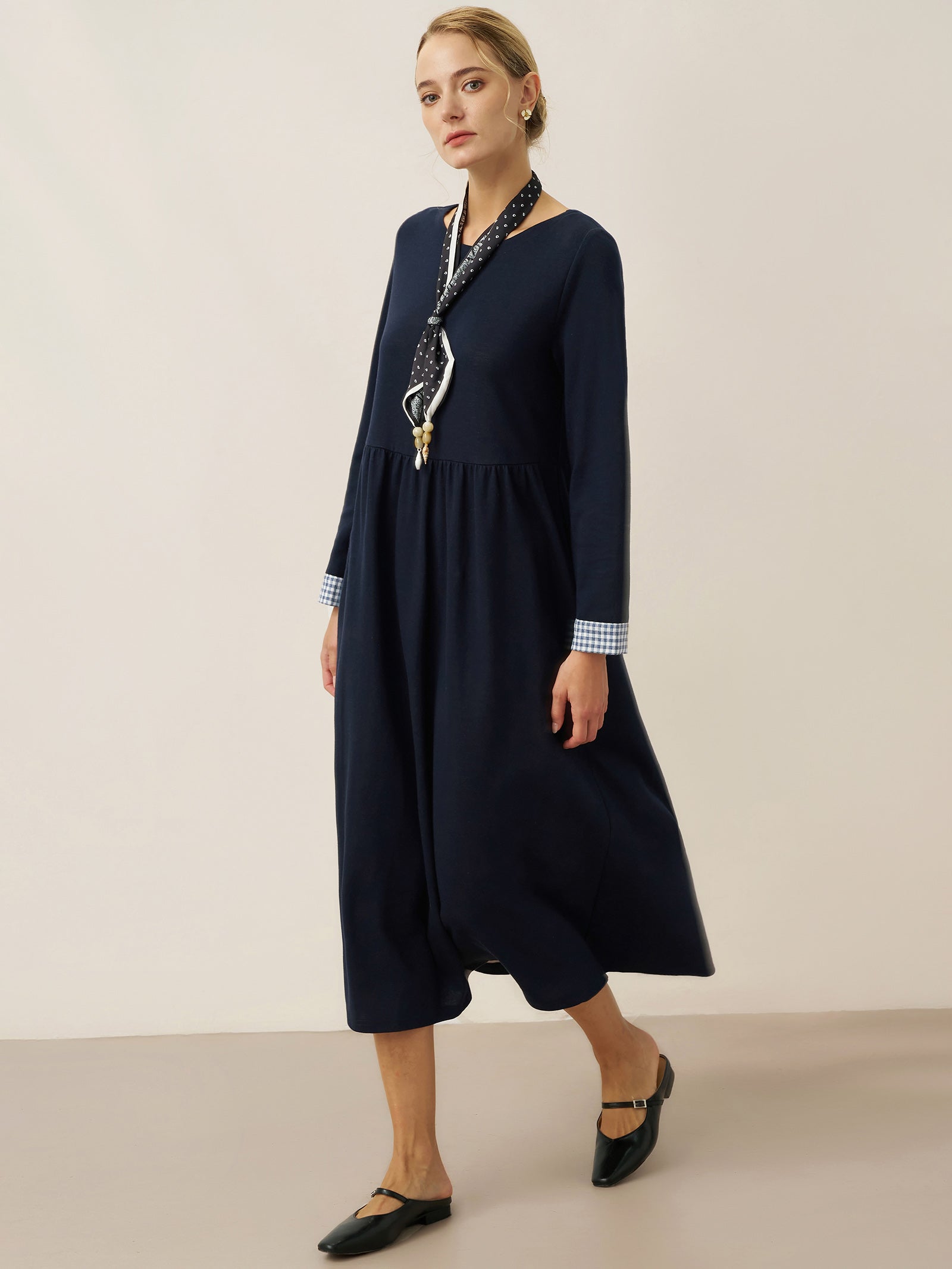 Cotton Patchwork Cuff Crew Neck Casual Maxi Dress SCARLETT