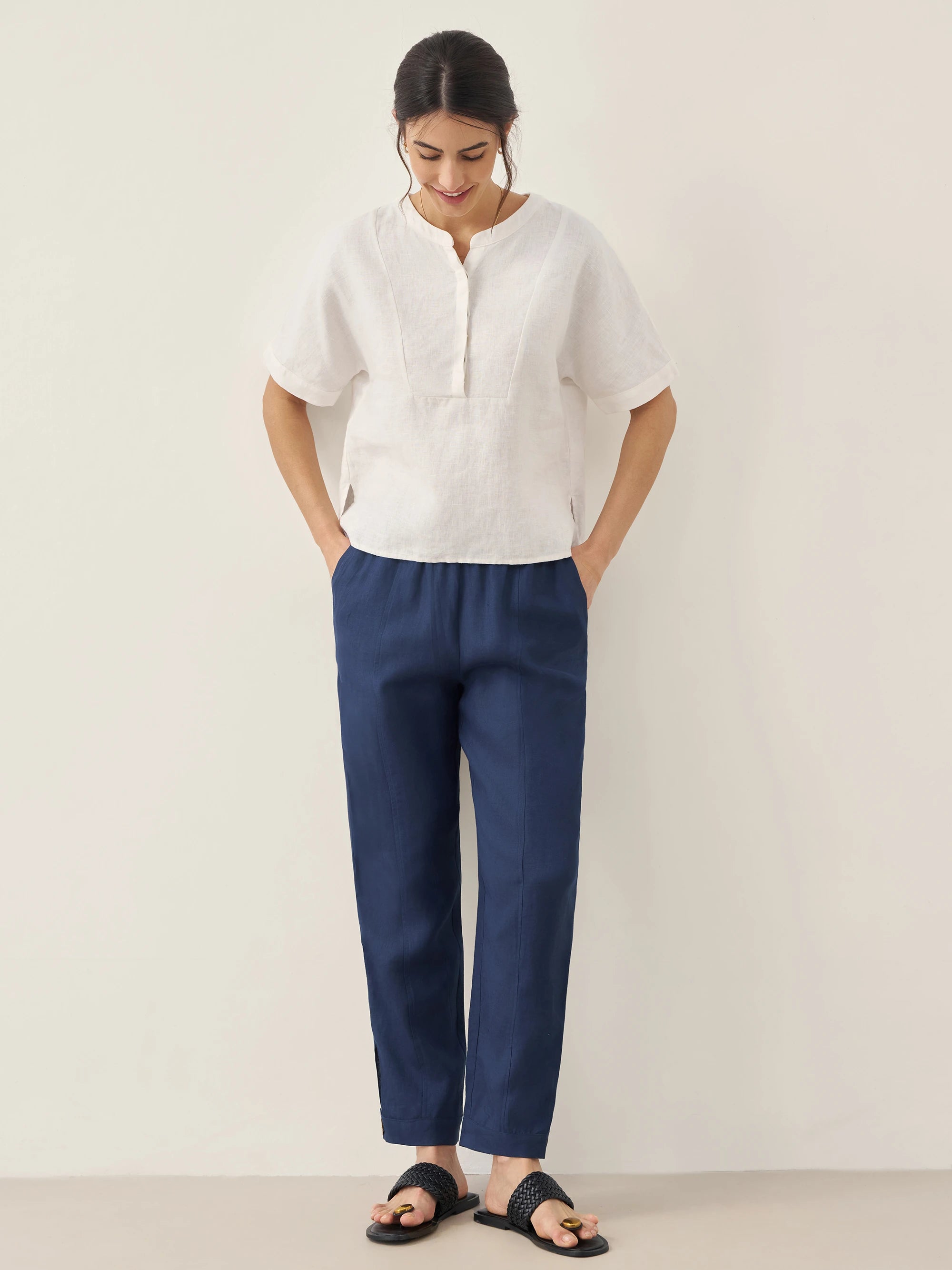 100% Linen Straight-Leg Pants with Elastic Waist PATRICE