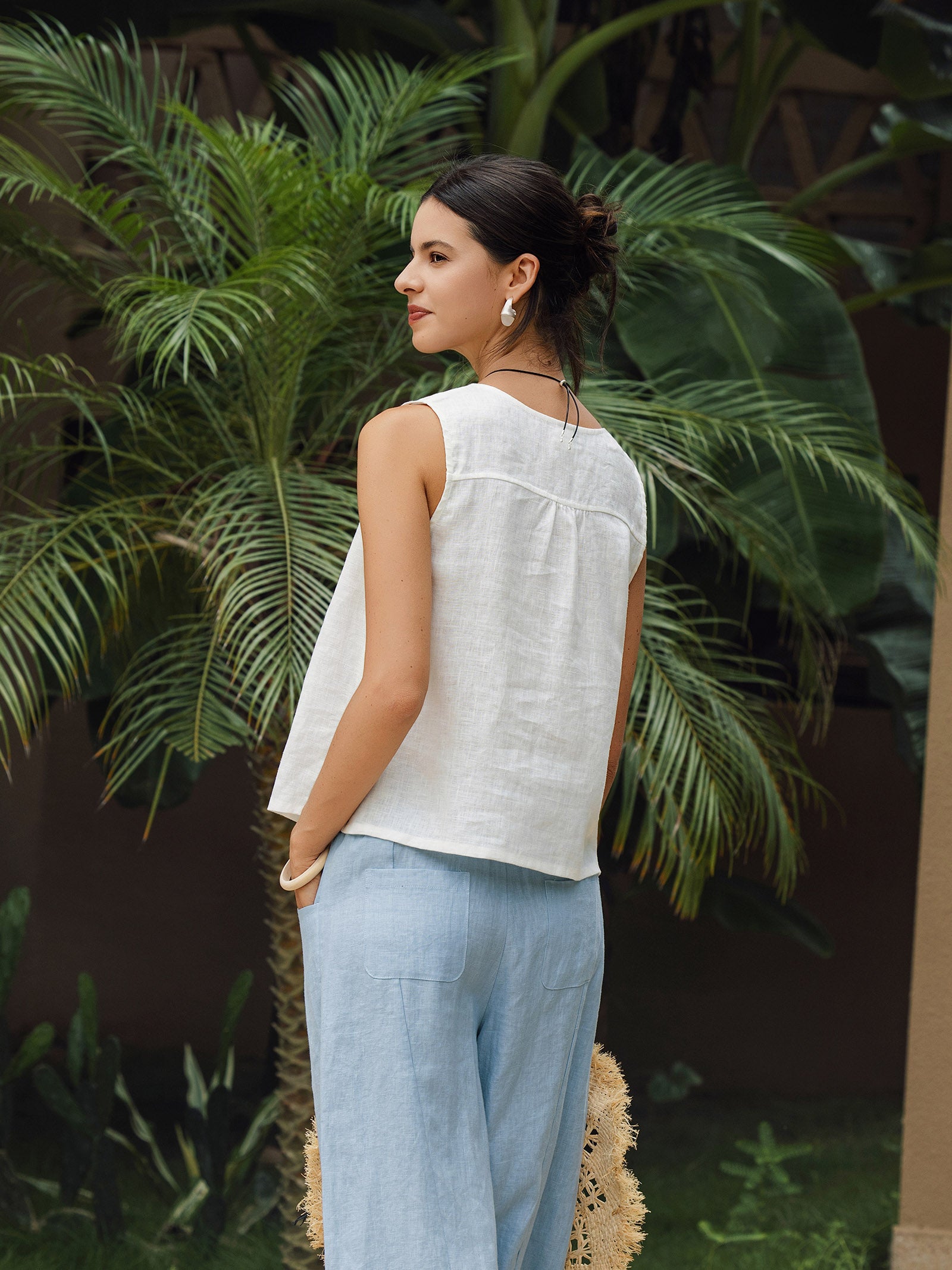 100% Linen V-Neck Sleeveless Tank Top NICOLE