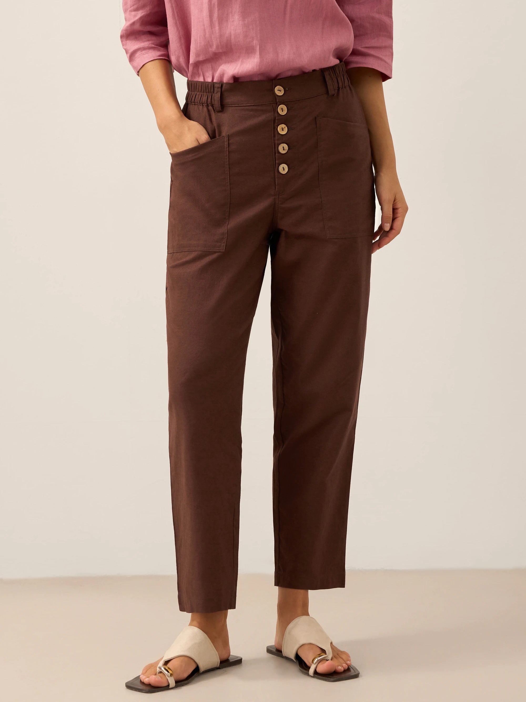 Linen Simple Button Fly Trousers HEIDI