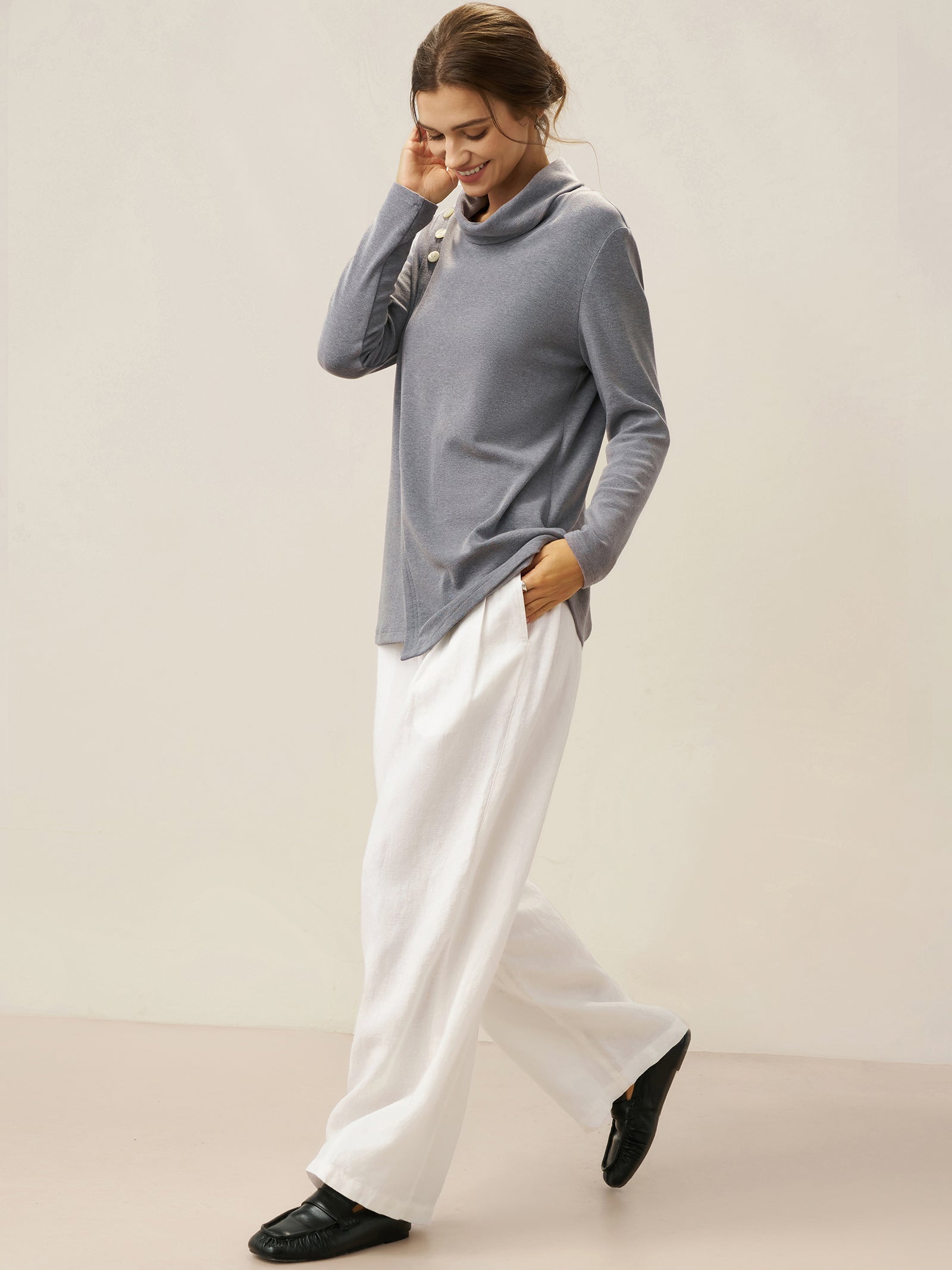 100% Linen Relaxed Fit Straight Leg Trousers KINSLEY