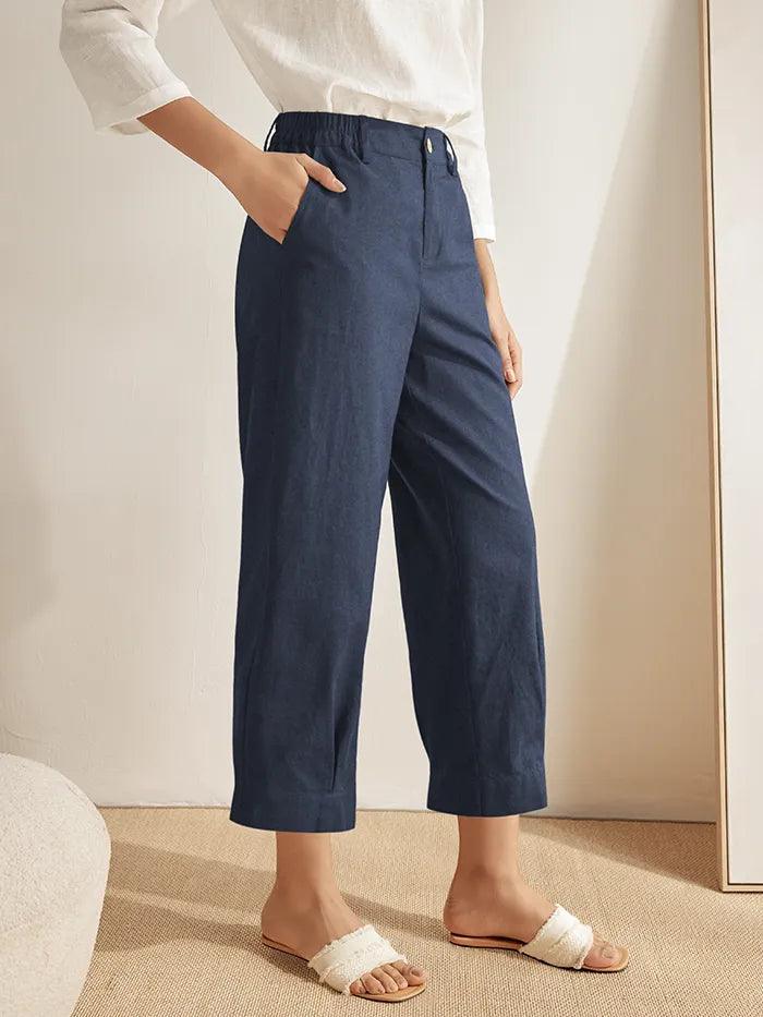 Linen Pocketed Straight-Leg Ankle Pants NINA