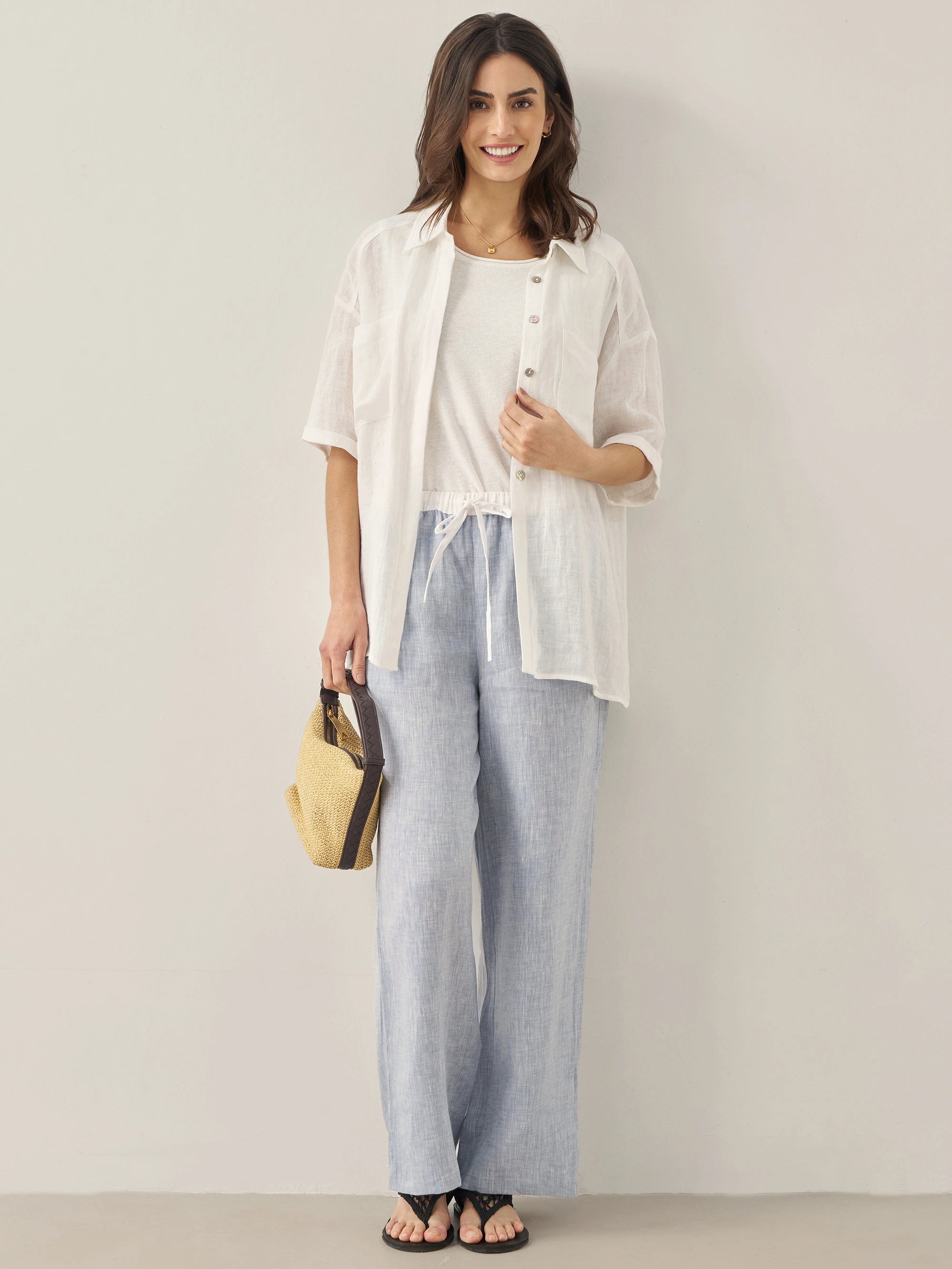 100% Linen Pocket Detail Button-Front Shirt CLARA