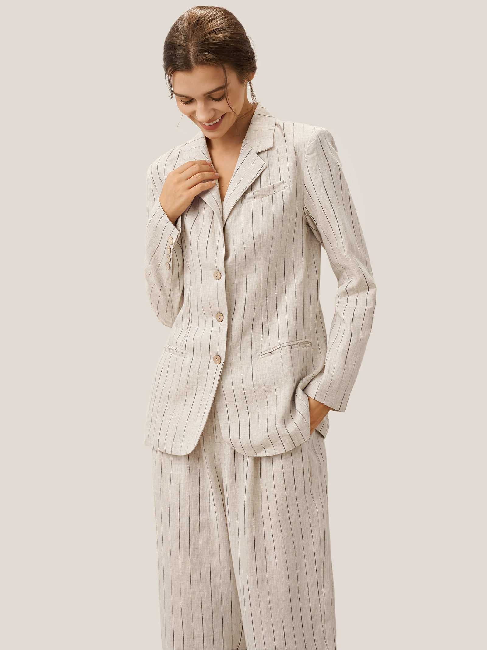 100% Linen Sketch Stripe Suit Set ELOISE