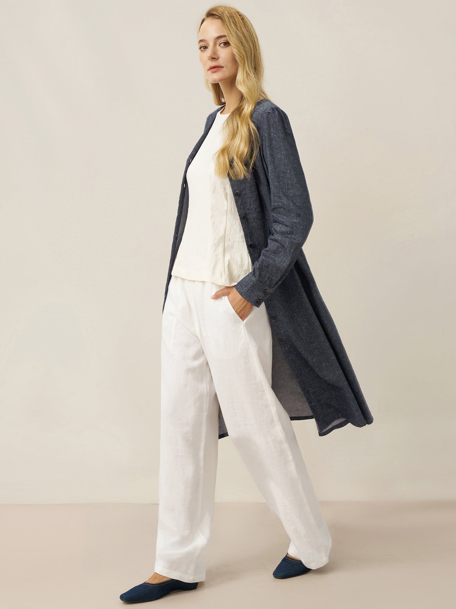 100% Linen Relaxed Fit Straight Leg Trousers KINSLEY