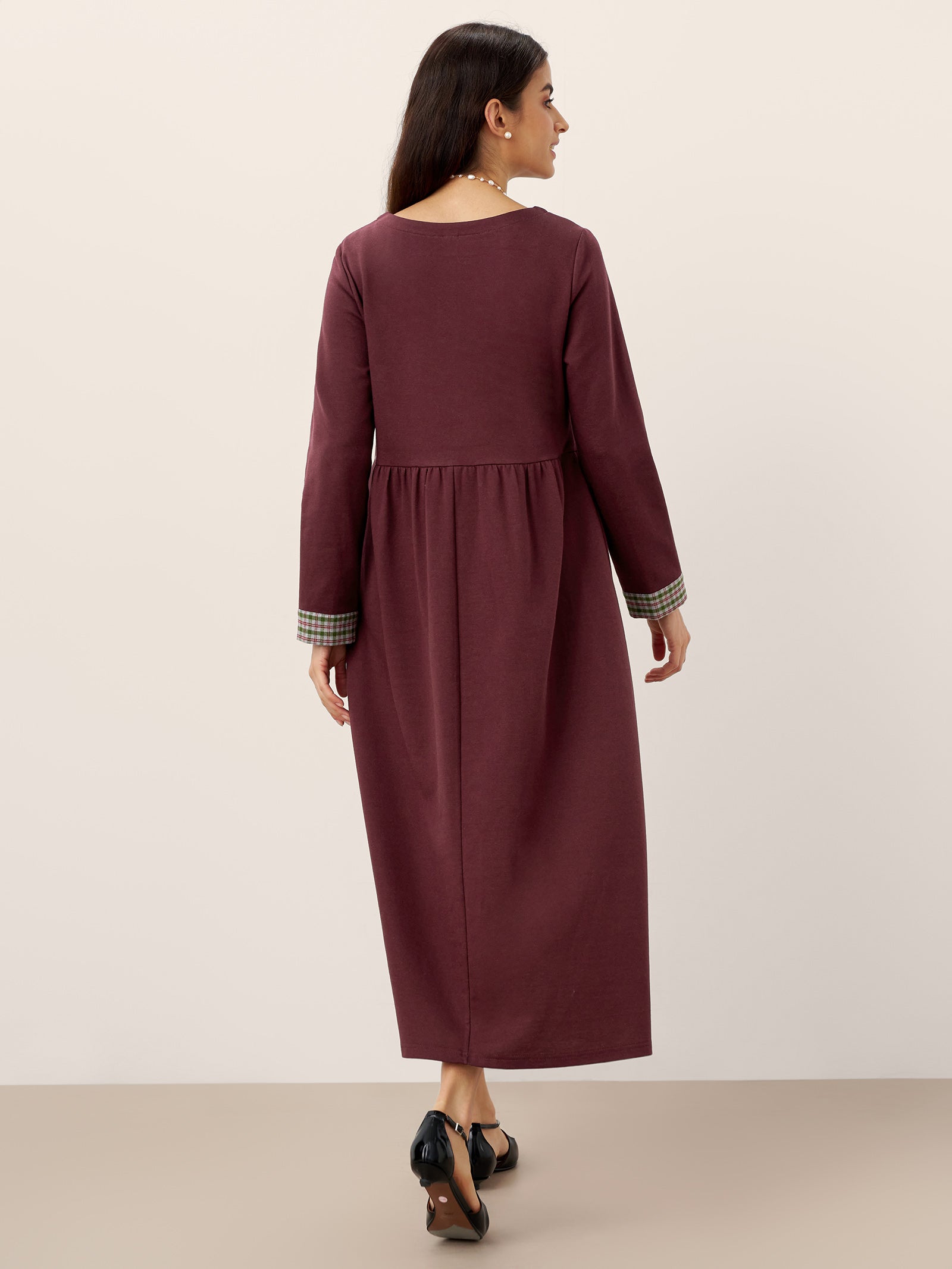 Cotton Patchwork Cuff Crew Neck Casual Maxi Dress SCARLETT