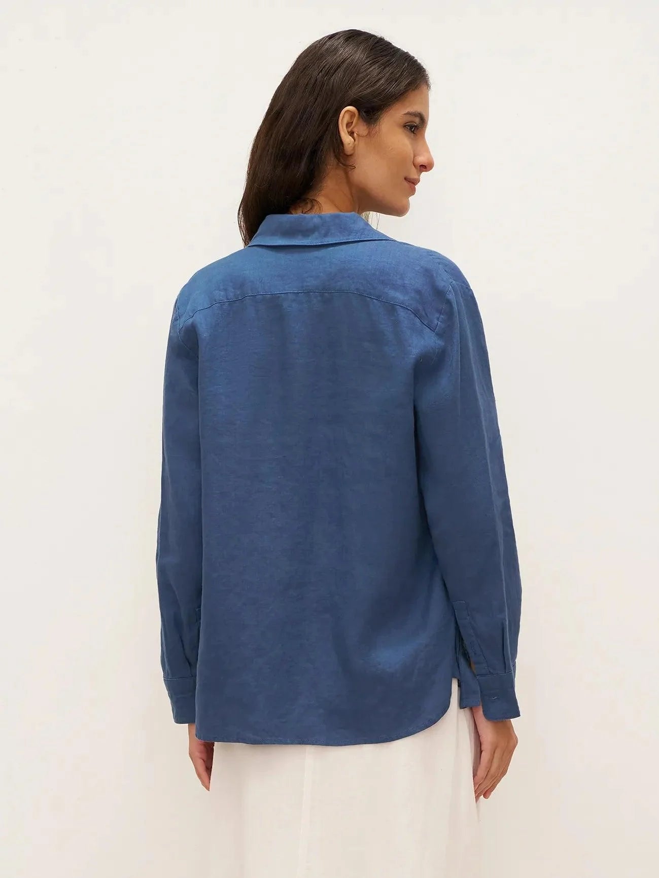 100% Linen Button-Front Shirt with Extended Hem JOVAN