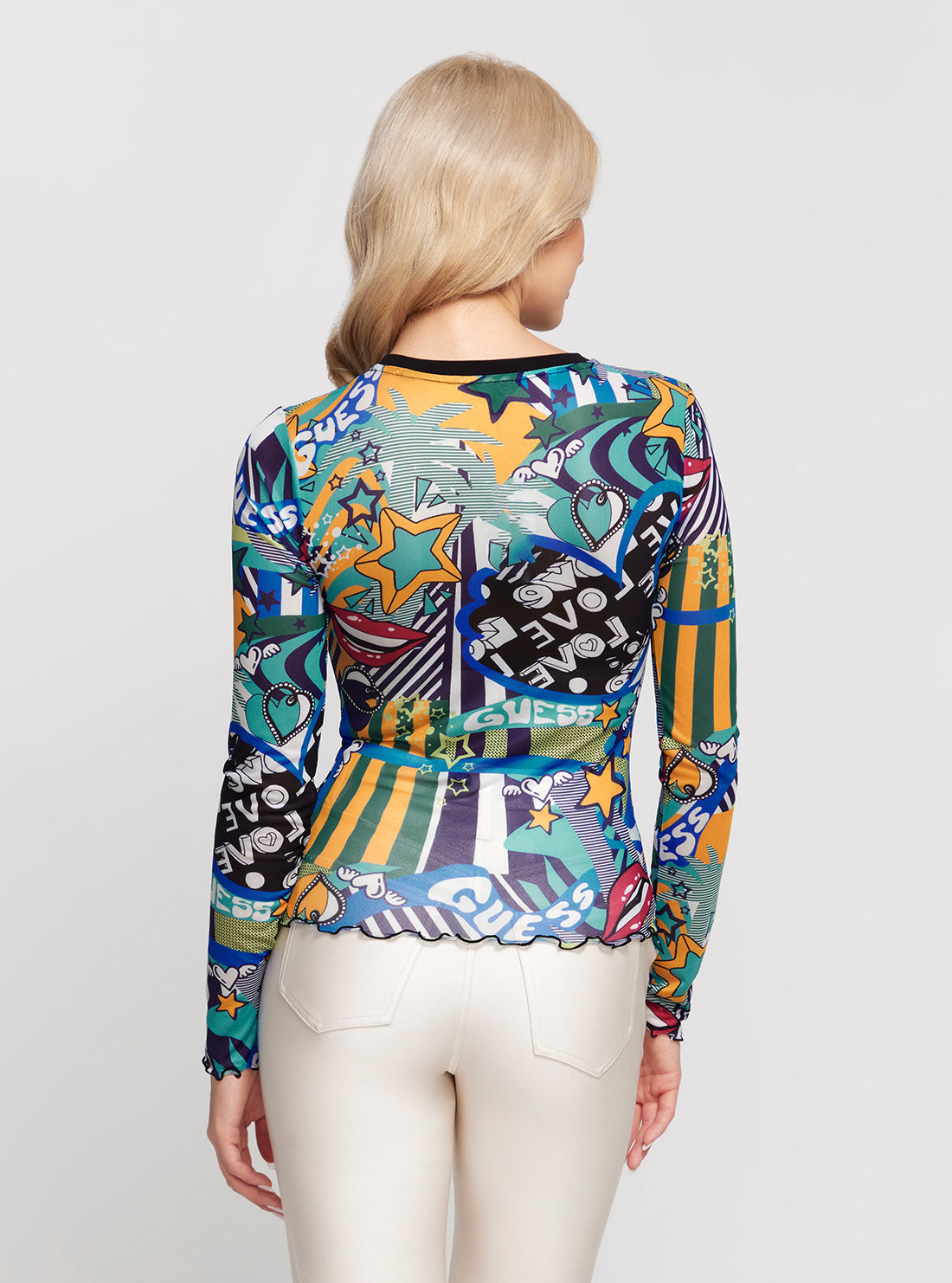 Pop Print Long Sleeve Mesh Dora Top