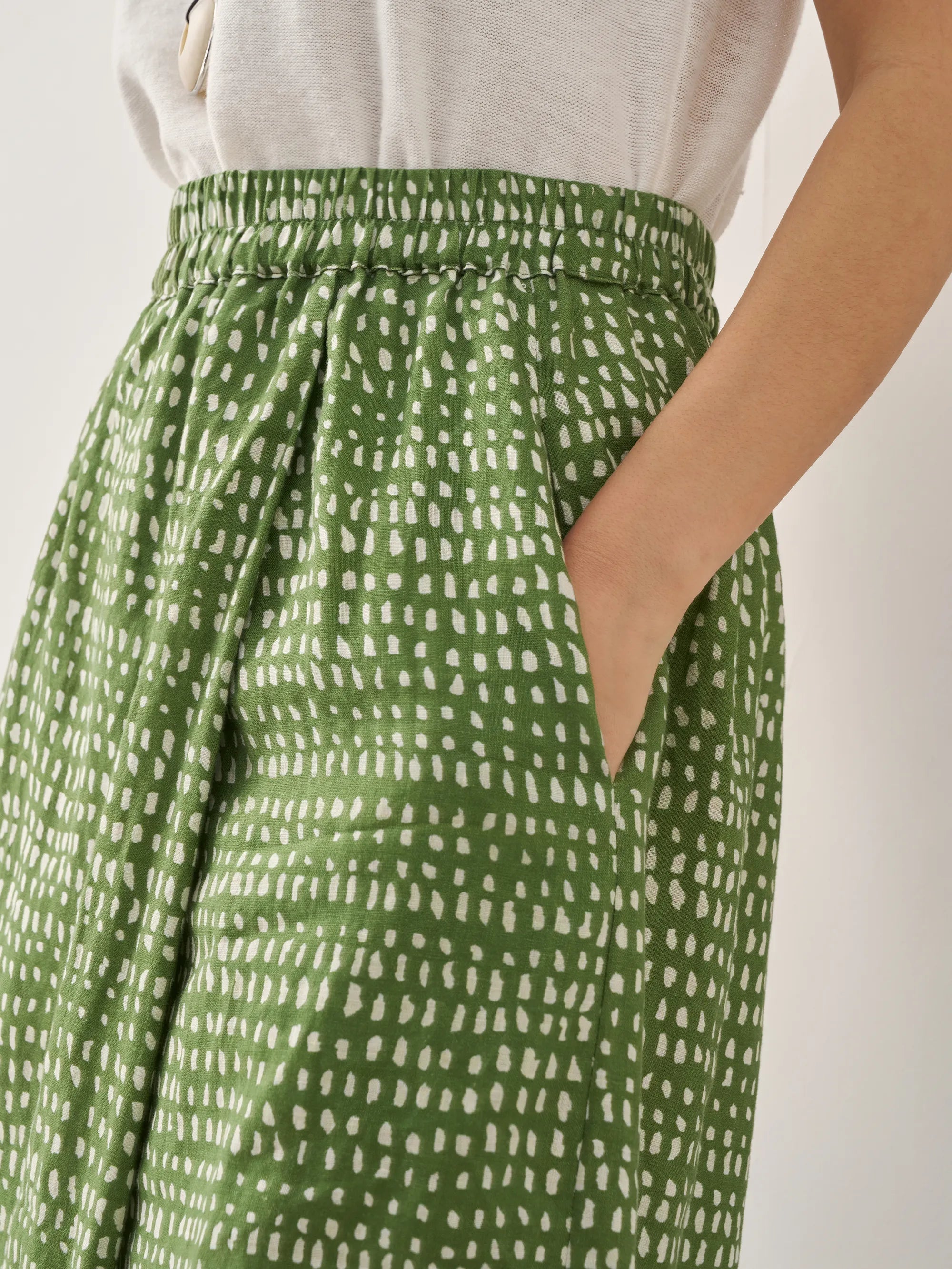 100% Linen Dot Skirt-Pants with Elastic Waist LUMI