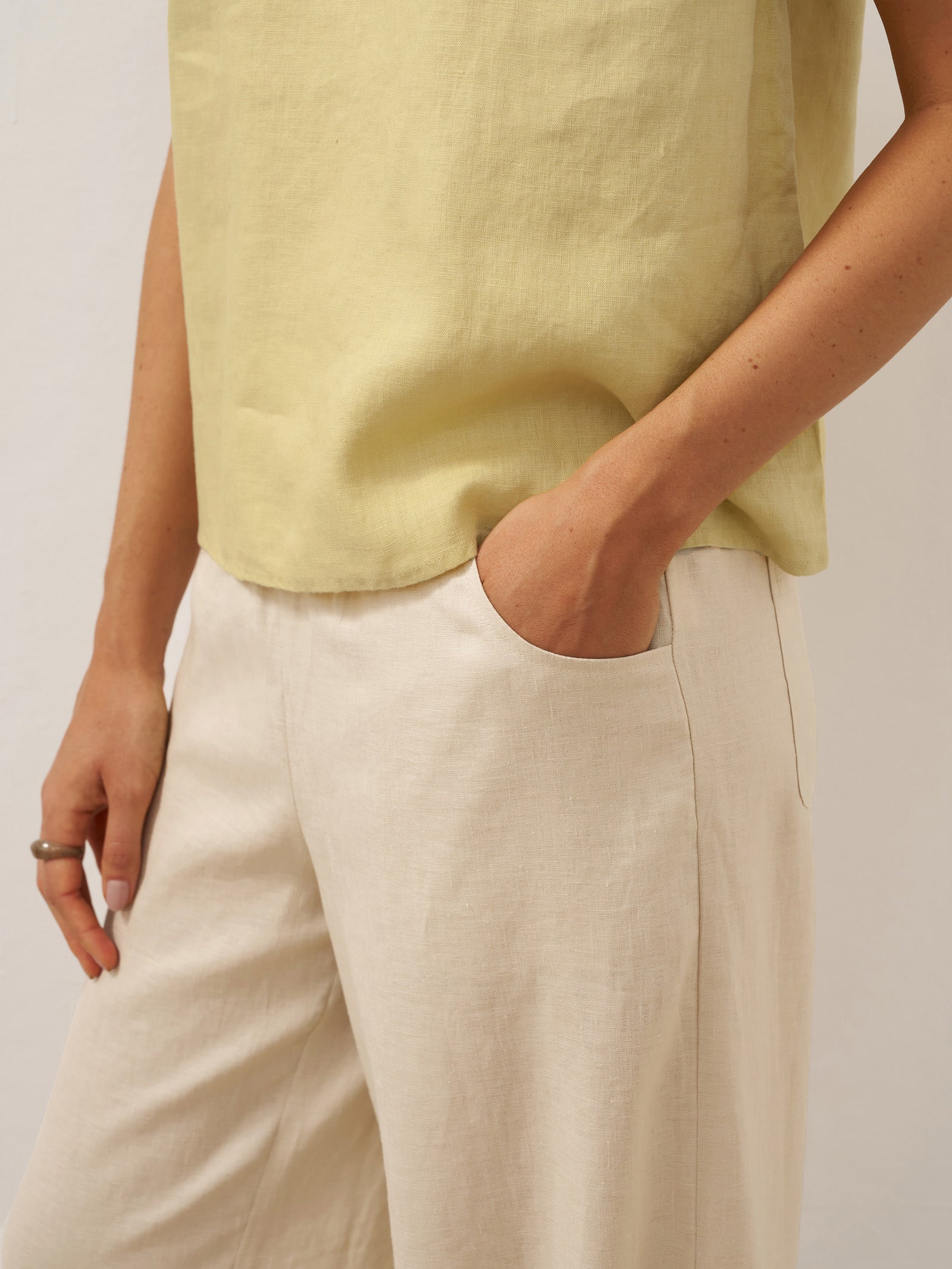 100% Linen Broad Elastic Waistband Pants TALIA