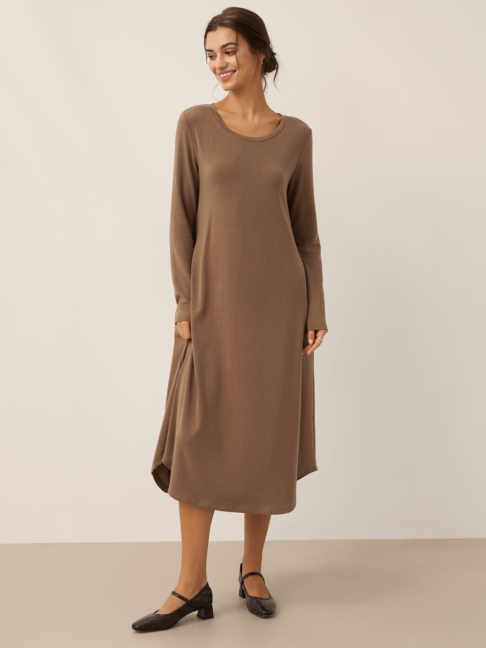 A-Line Curved Hem Stretch Maxi Dress KAYLA