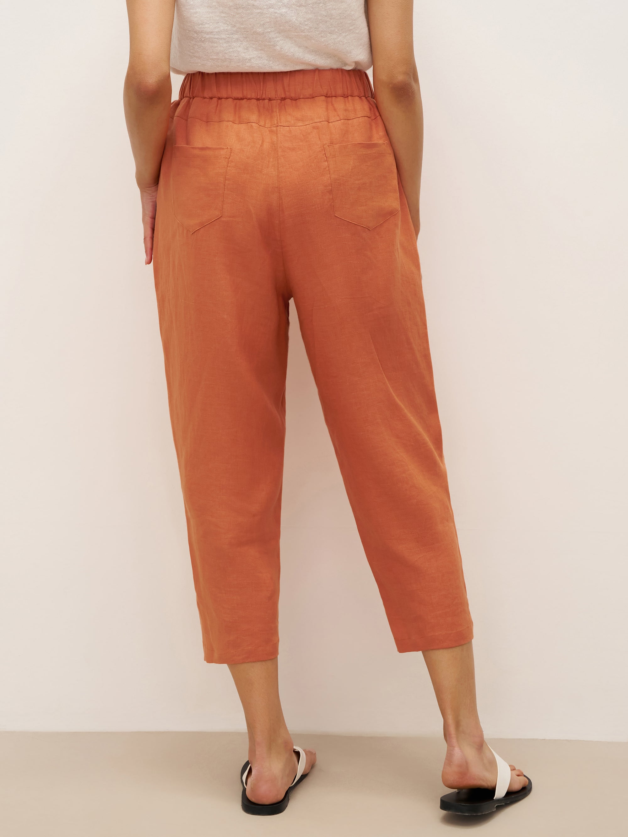 100% Linen Button Accents Tapered Pants DORALIE