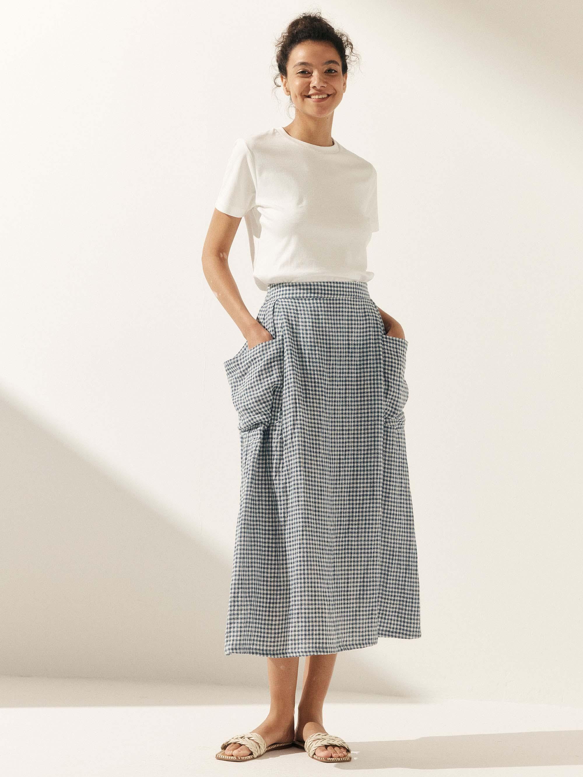 100% Linen Elastic Waist Skirt MARINA