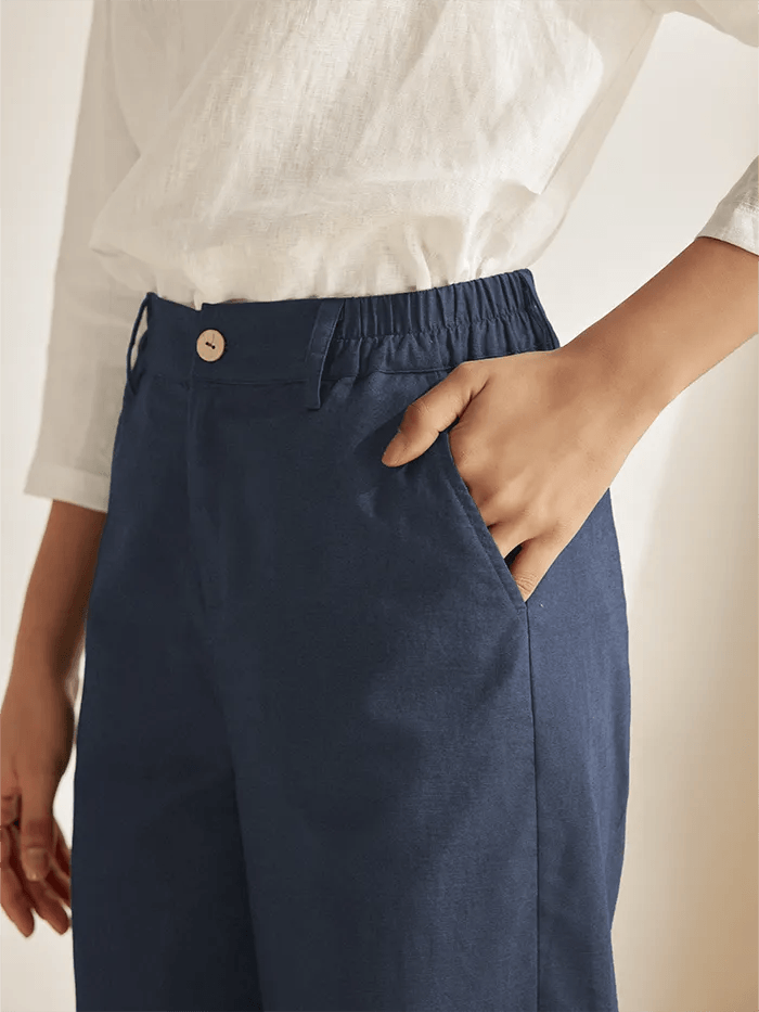 Linen Pocketed Straight-Leg Ankle Pants NINA