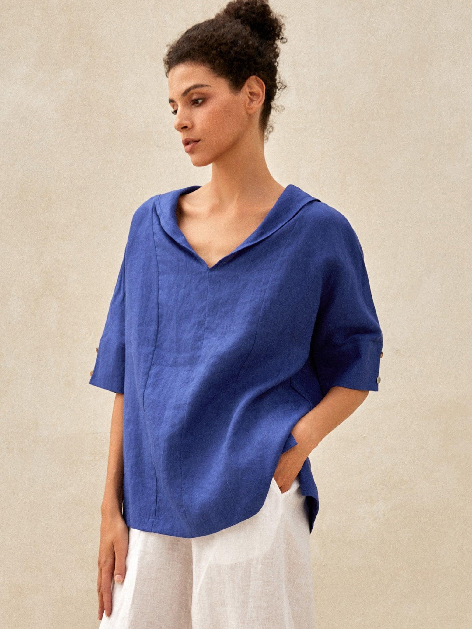 100% Linen V-Neck Short Sleeve Shirt SIERRA