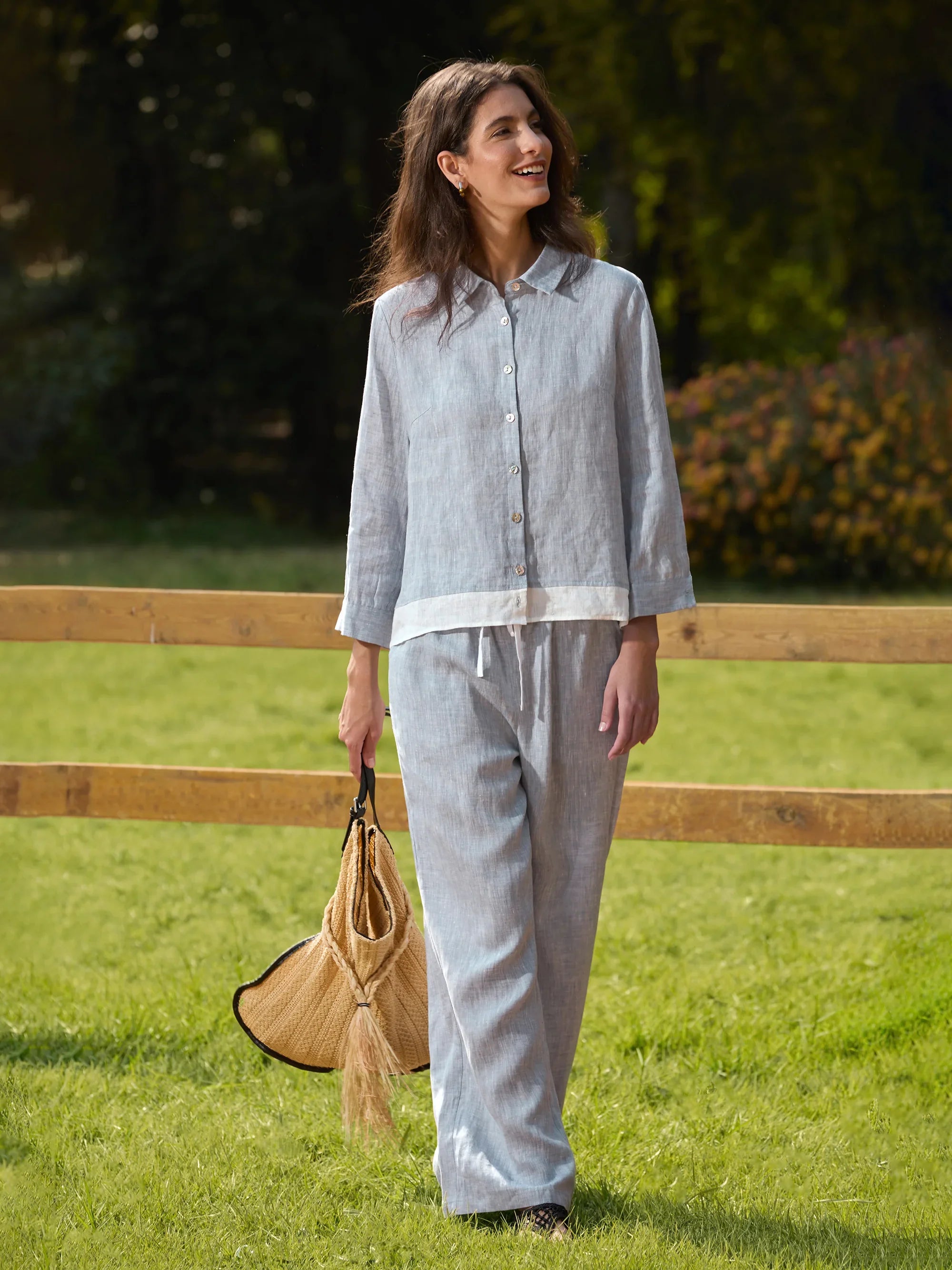 100% Linen Elastic Waist Straight-Leg Trousers JOURDAN