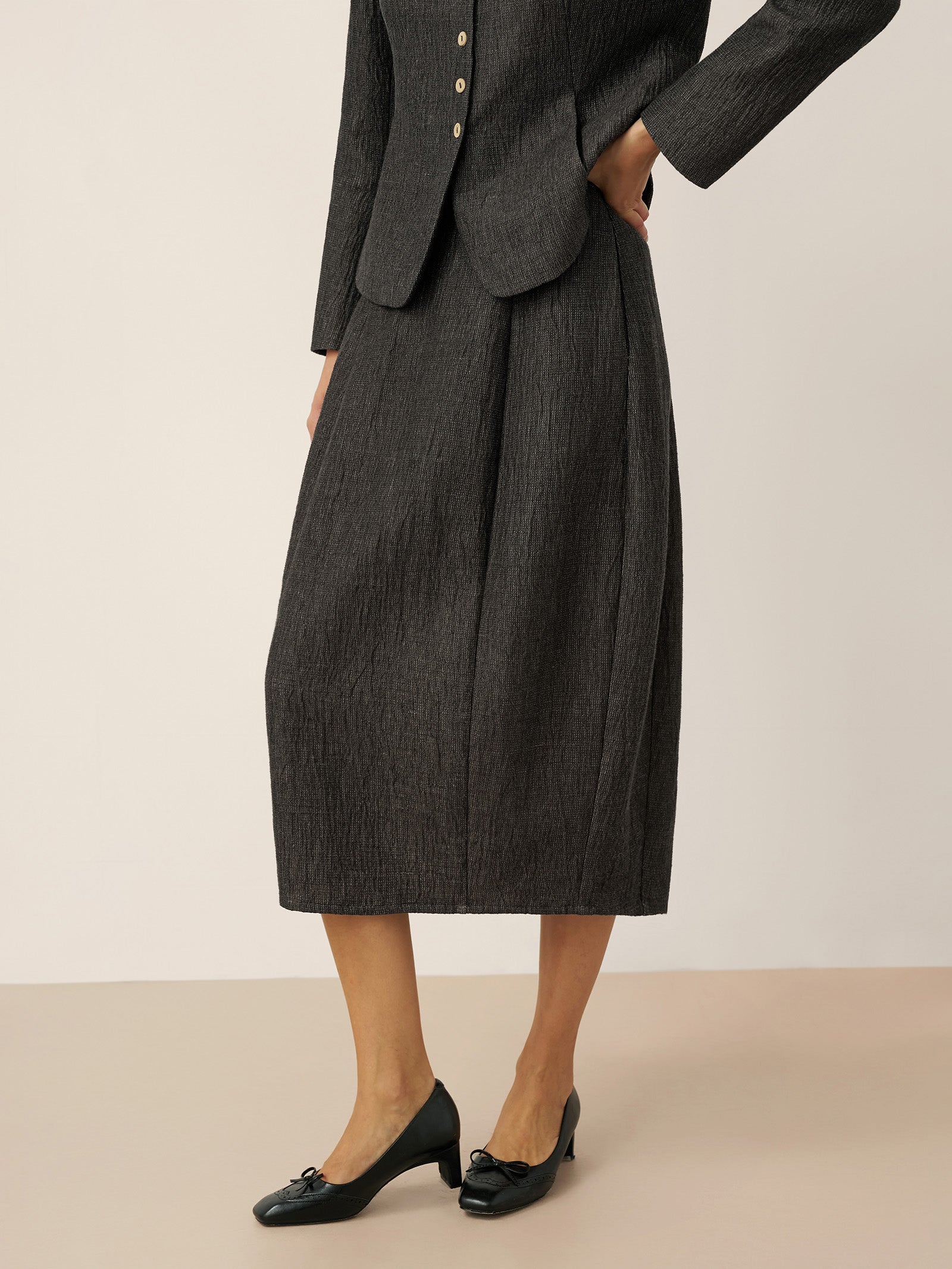 Linen Cocoon-Shaped Elastic Waist Skirt RHIANNON