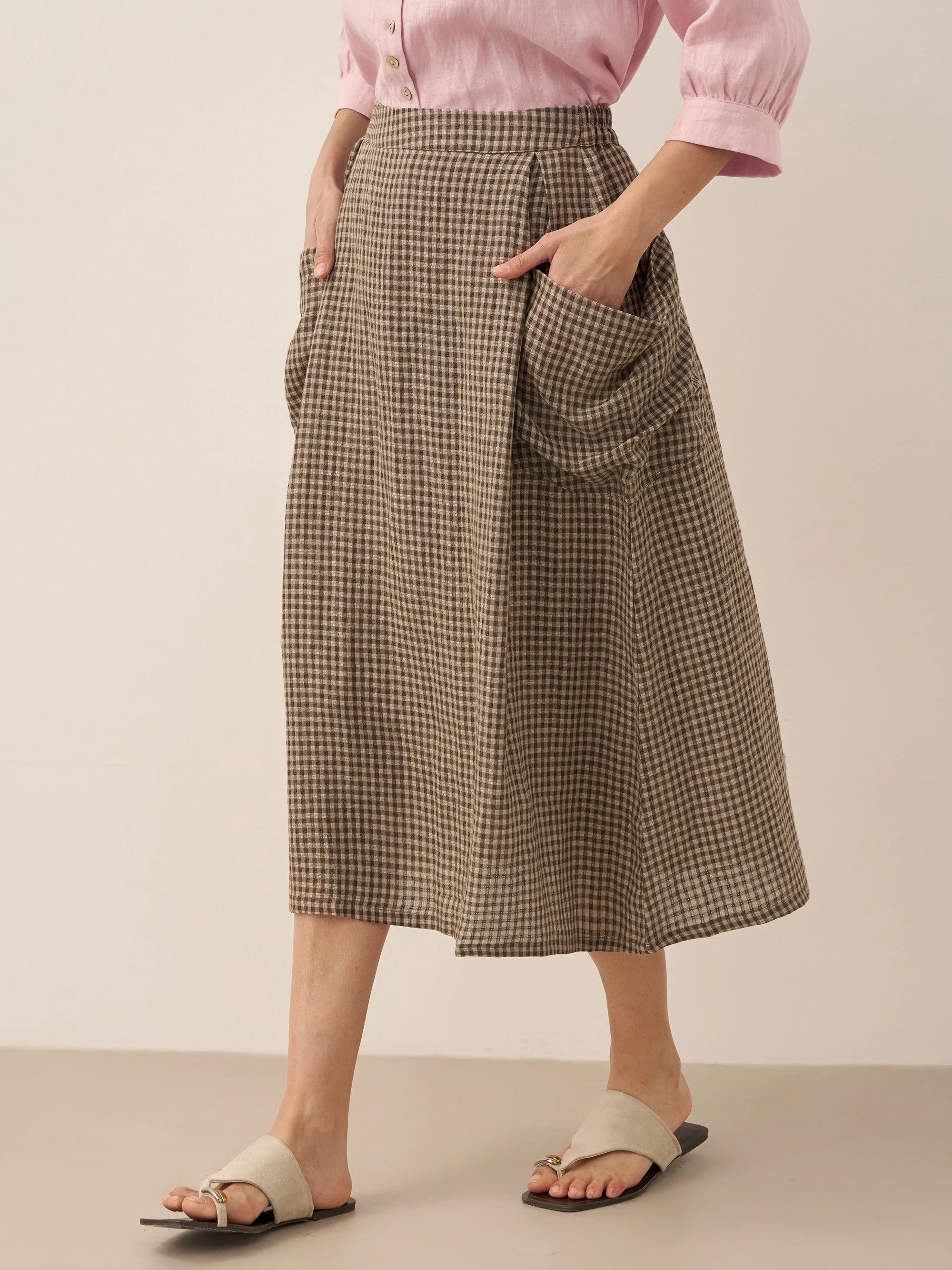 100% Linen Elastic Waist Skirt MARINA