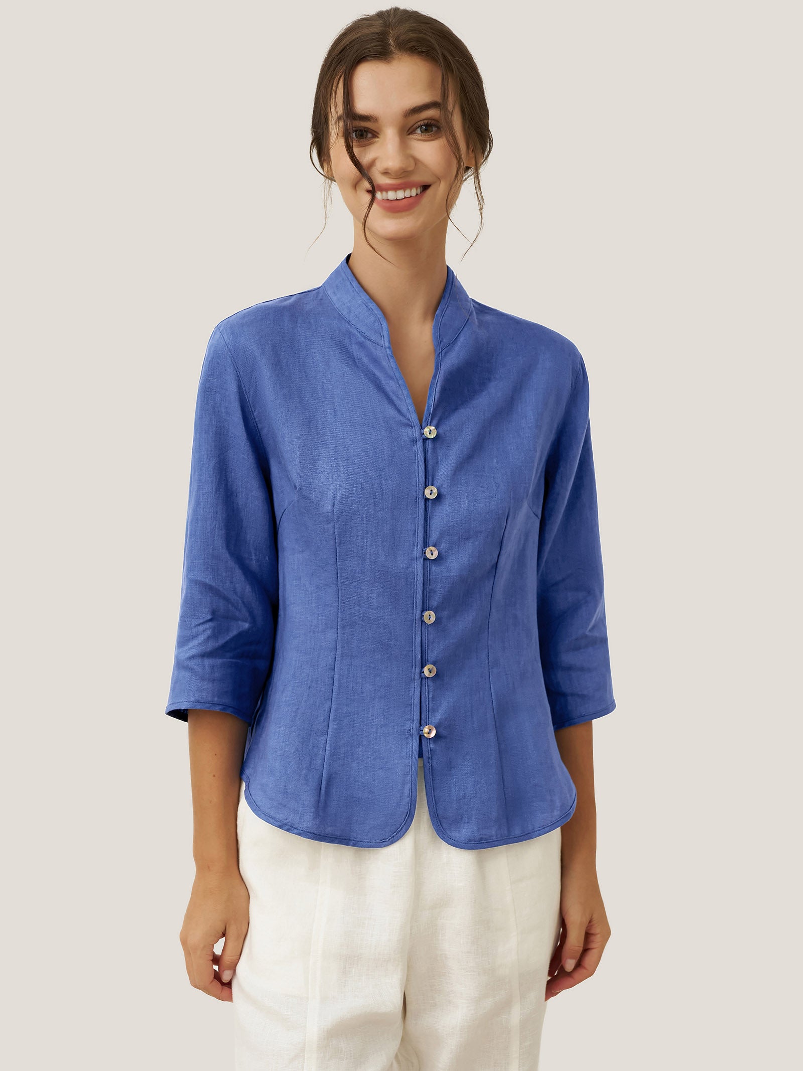 100% Linen Hand Button Fitted Jacket AMELIA