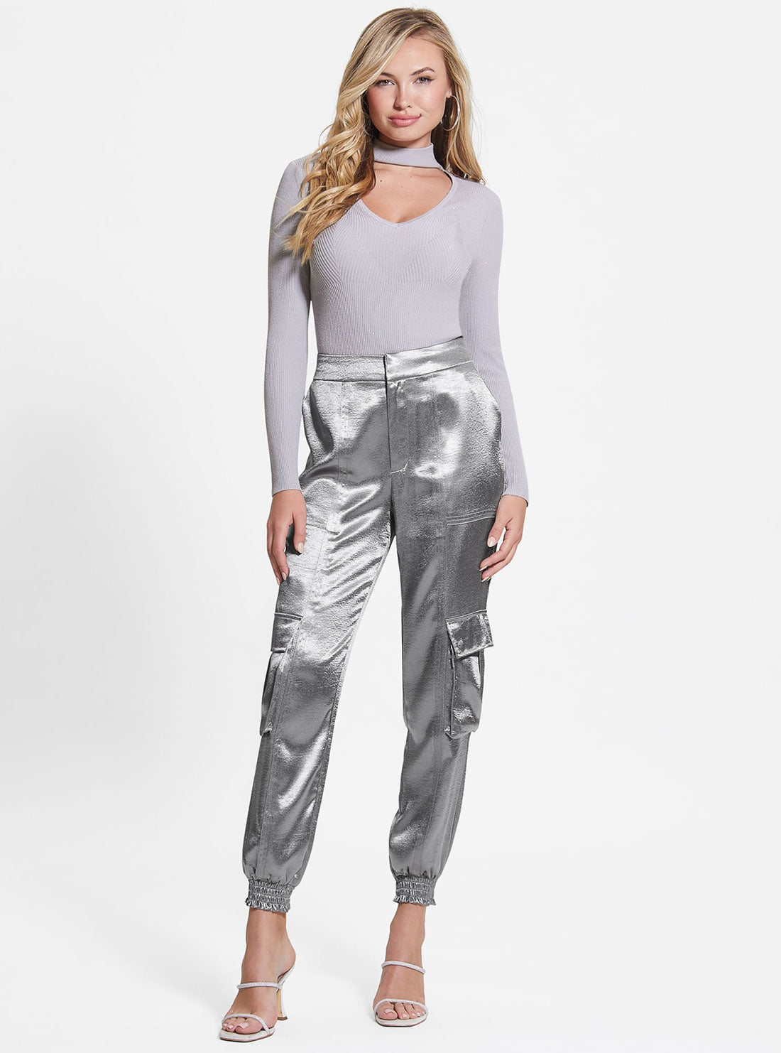 Gunmetal Multi Sequin Rib Knit Top