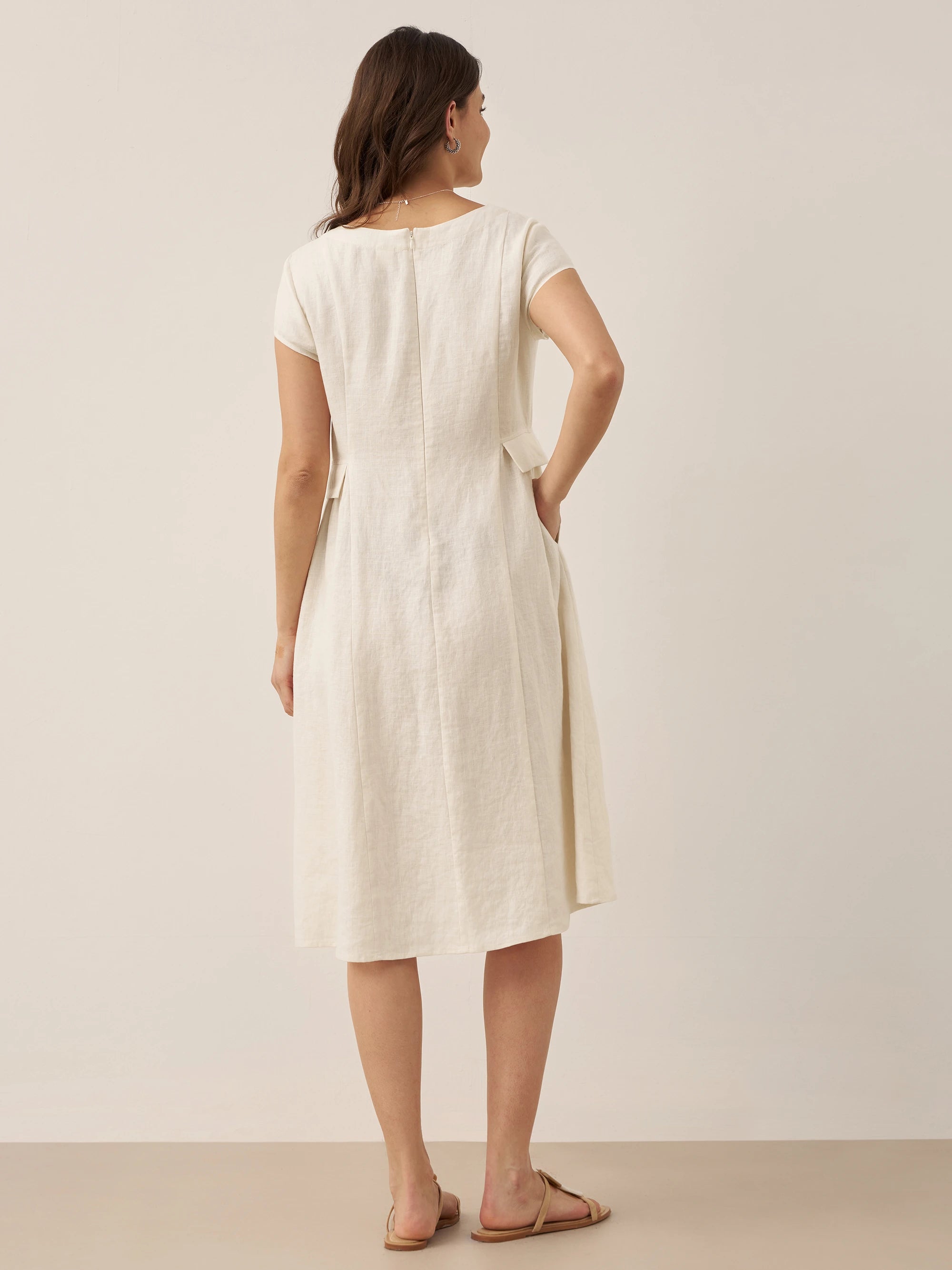 100% Linen Natural Summer V-Neck Dress ALEXA