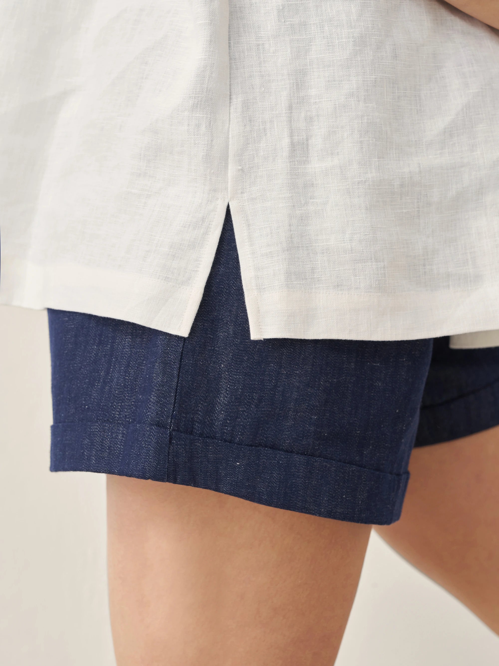 100% Linen Round Neck Pleated Pullover Top QUINLAN