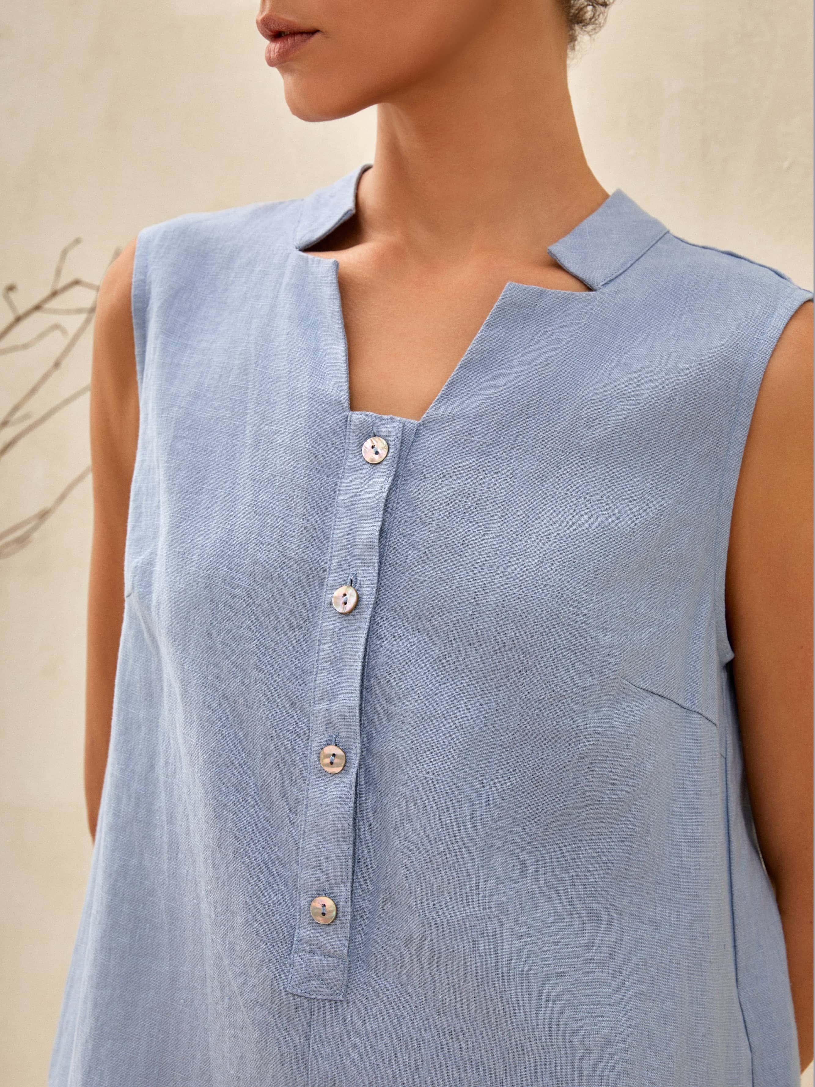 100% Linen Sleeveless Straight High Slit Maxi Dress TAYLOR