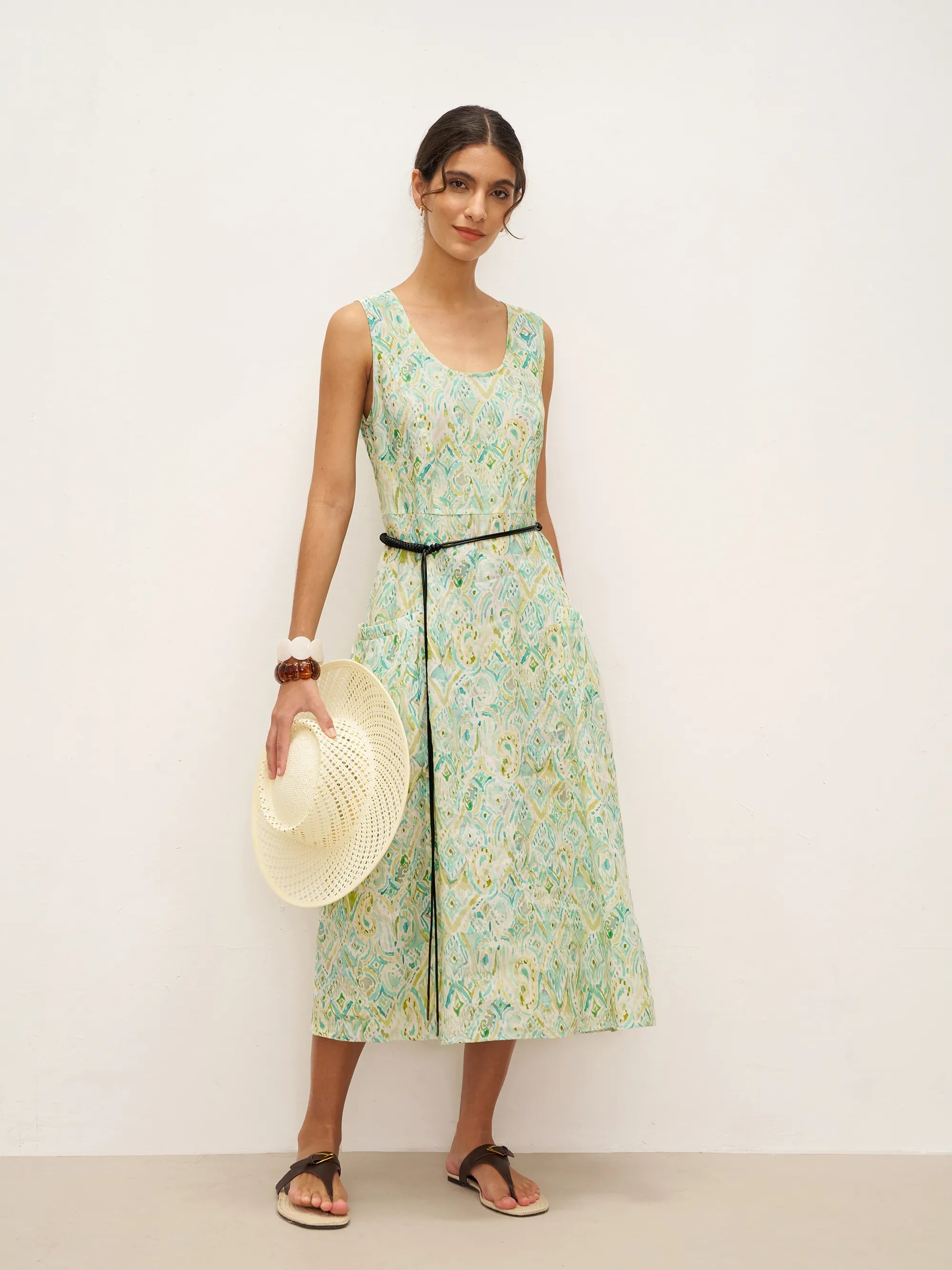 100% Linen Floral Swing Beach Tank Dress LORRAINE