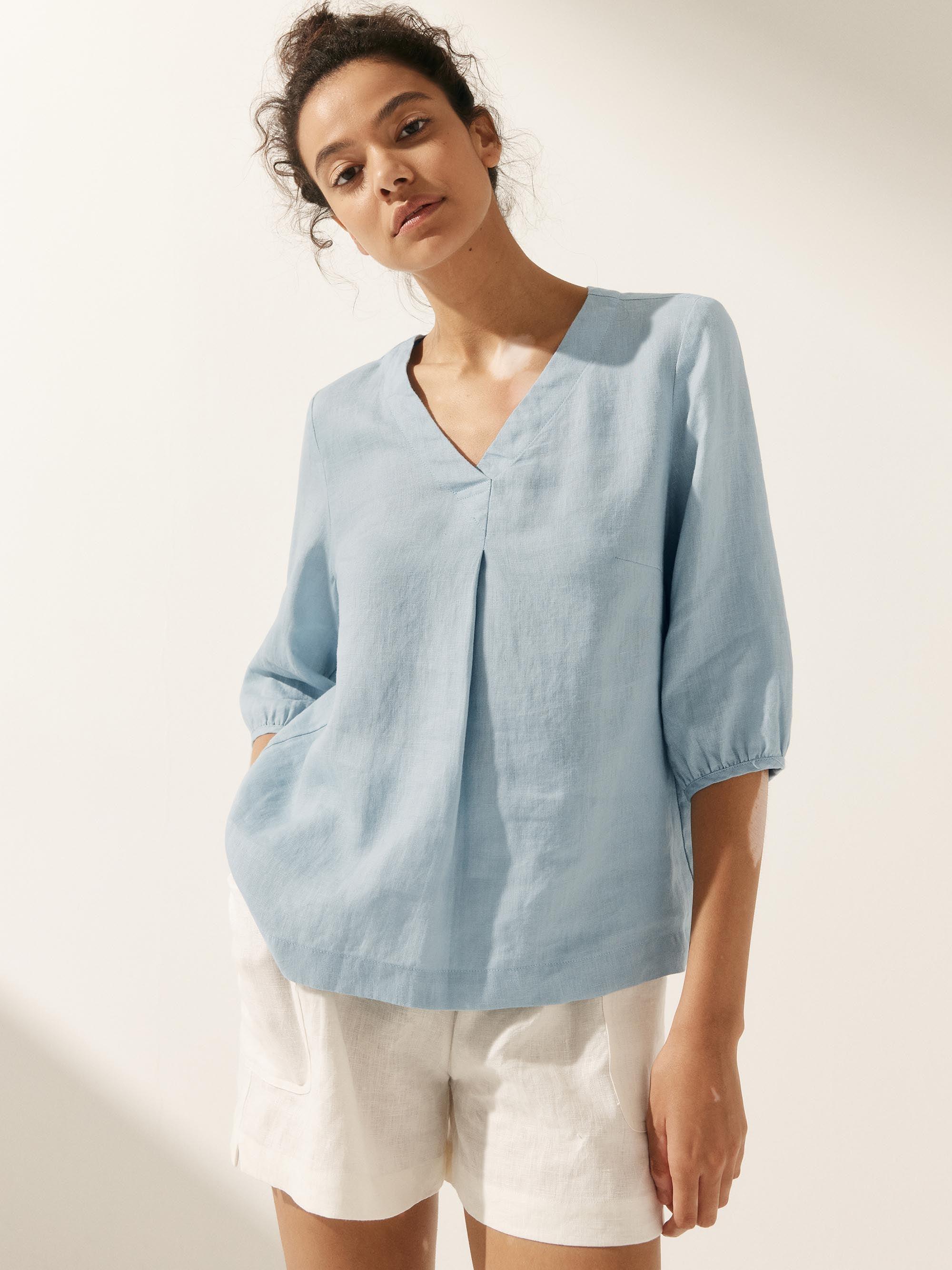 100% Linen Puff Sleeves Top LEAH
