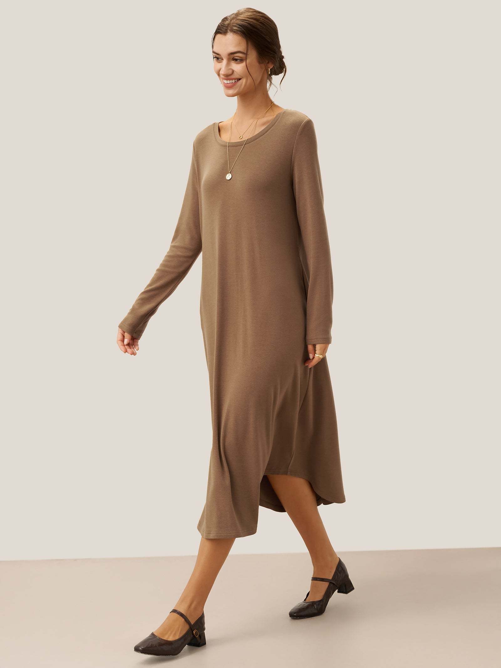 A-Line Curved Hem Stretch Maxi Dress KAYLA