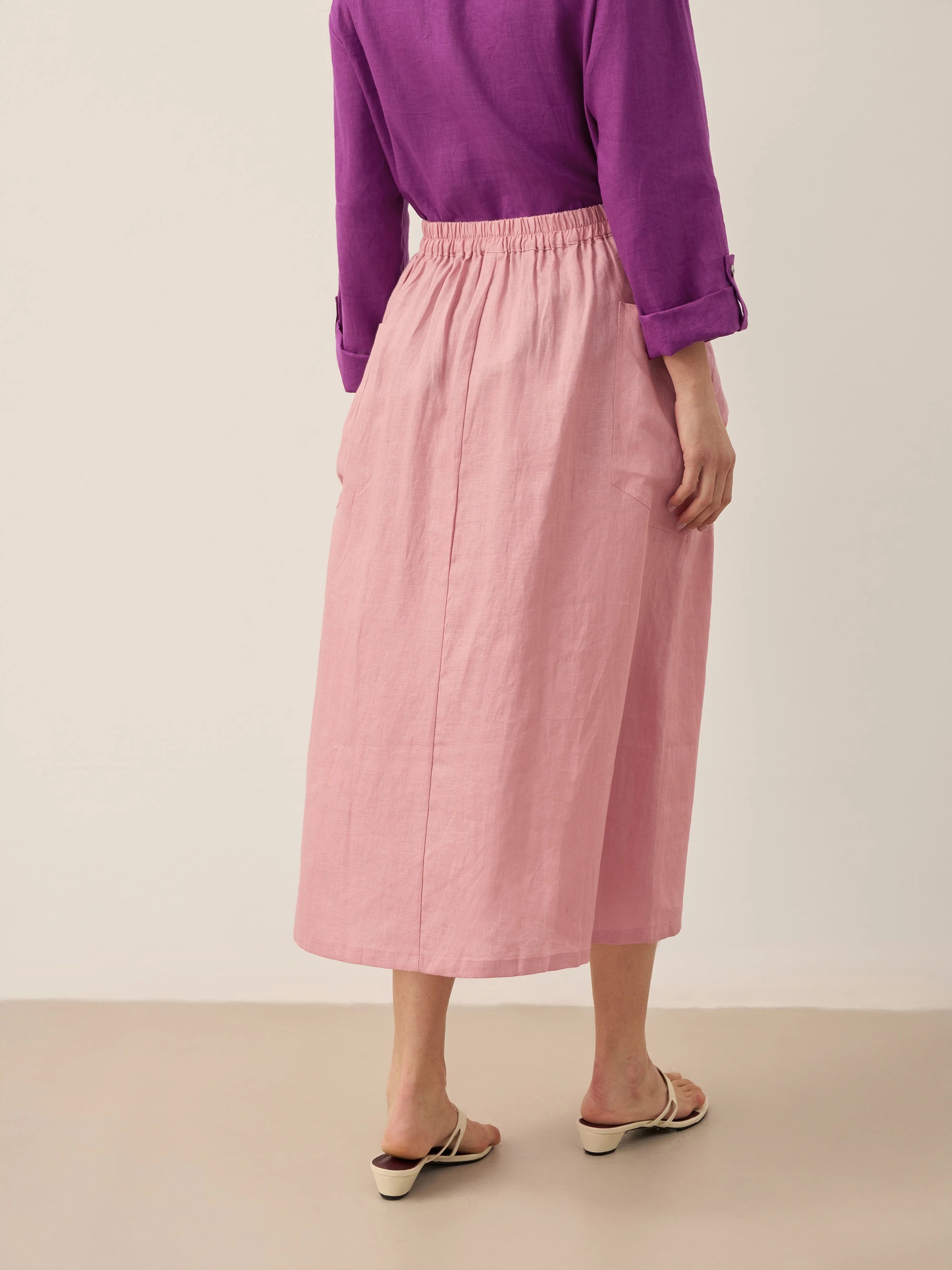 100% Linen Elastic Waist Skirt MARINA
